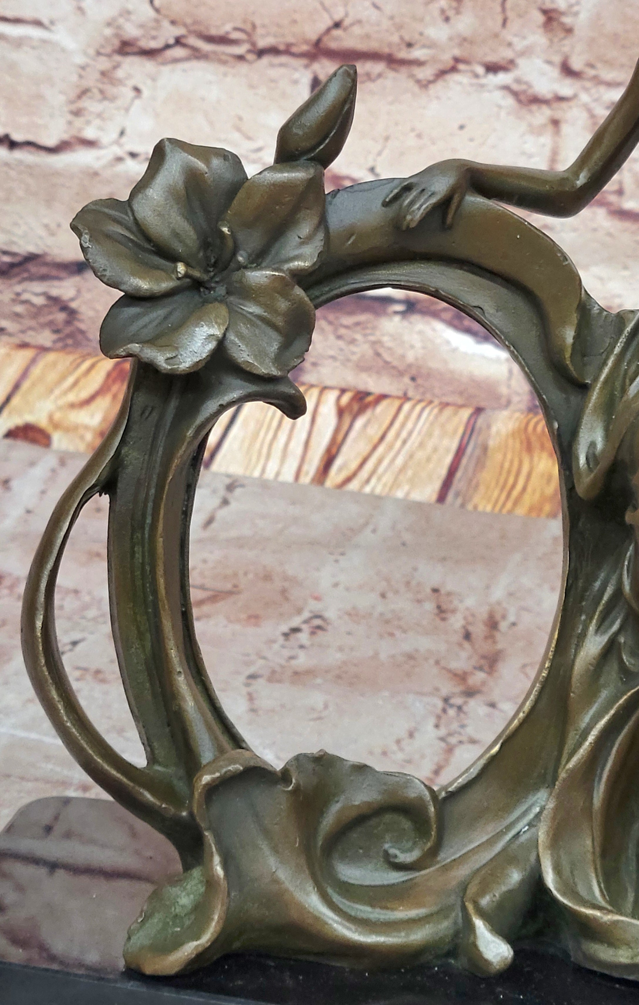 Art Nouveau Woman Floral Iris Moon Copper Metal Photo Picture Frame Hand Made