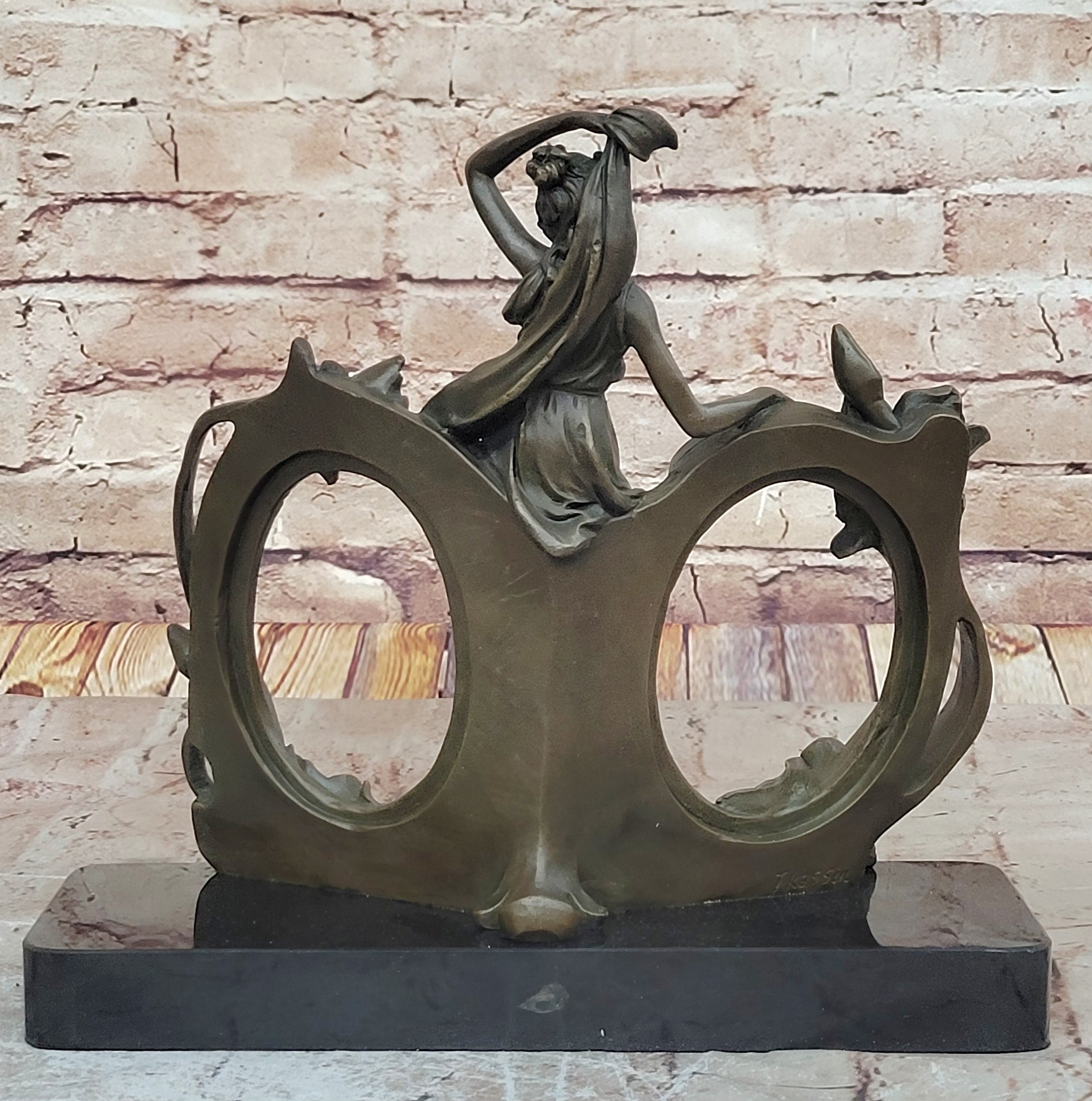 Art Nouveau Woman Floral Iris Moon Copper Metal Photo Picture Frame Hand Made