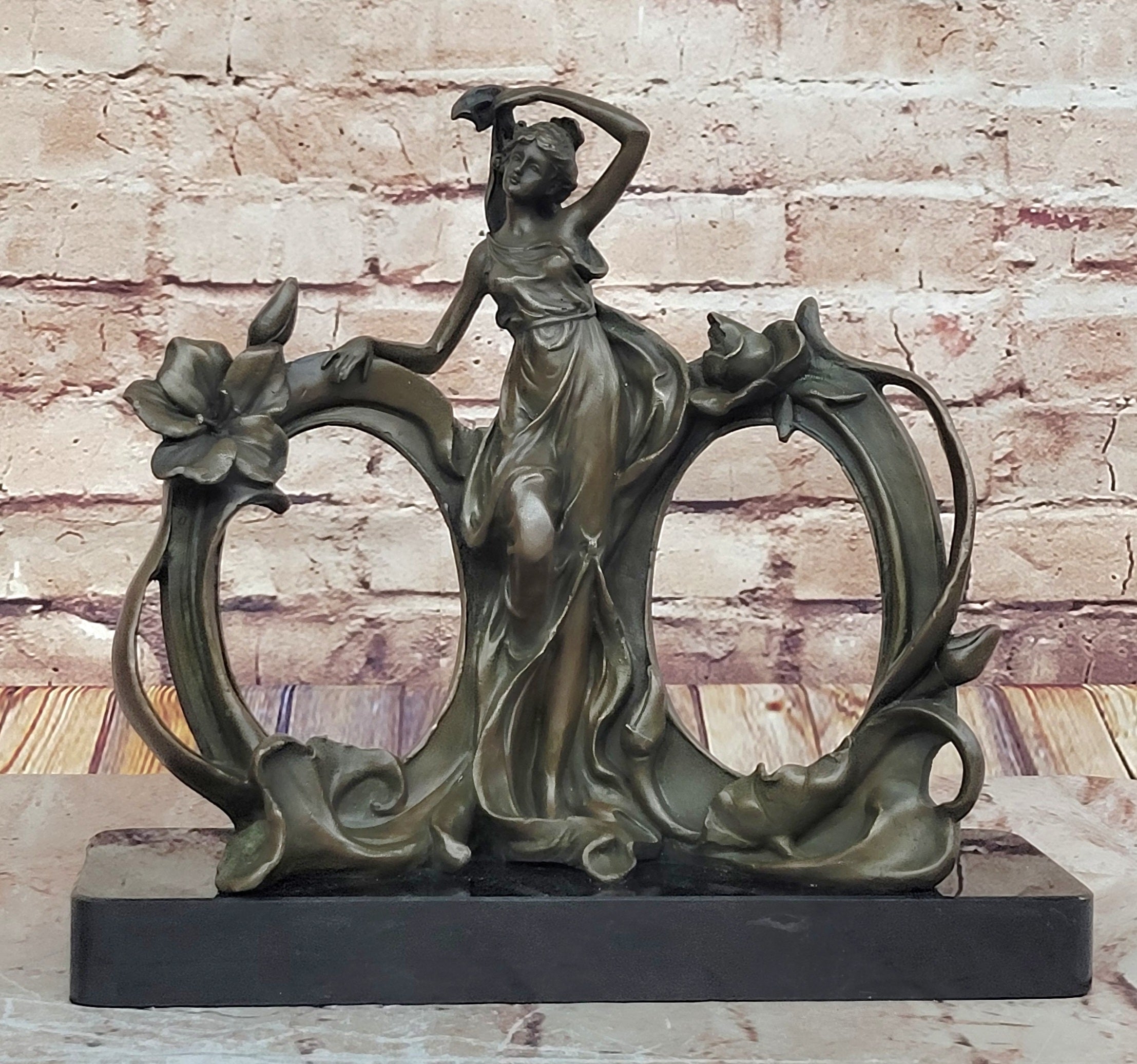 Art Nouveau Woman Floral Iris Moon Copper Metal Photo Picture Frame Hand Made