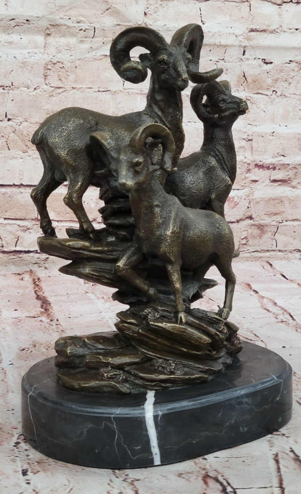 Handcrafted Bronze Trophy Rams Signed Original Canlien Sculpture Hot Cast Deal