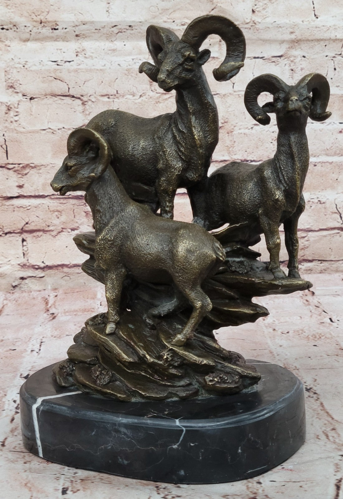 Handcrafted Bronze Trophy Rams Signed Original Canlien Sculpture Hot Cast Deal