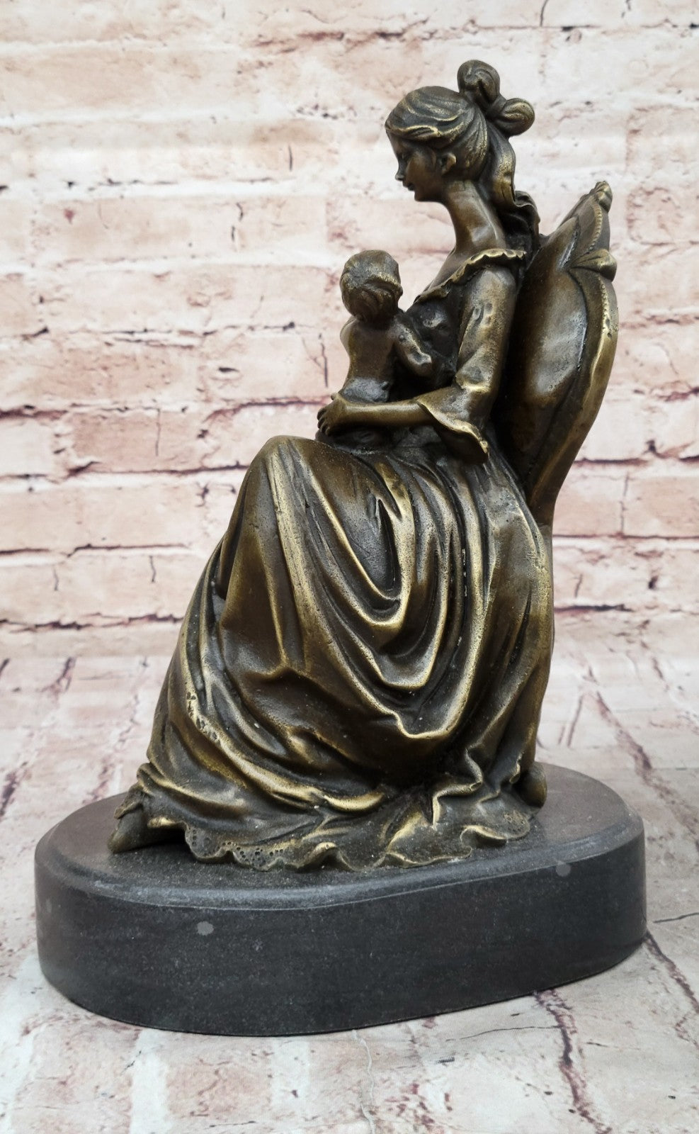 Vintage Lady Girl Woman holding baby Children 100% Bronze Sculpture Statue Sale