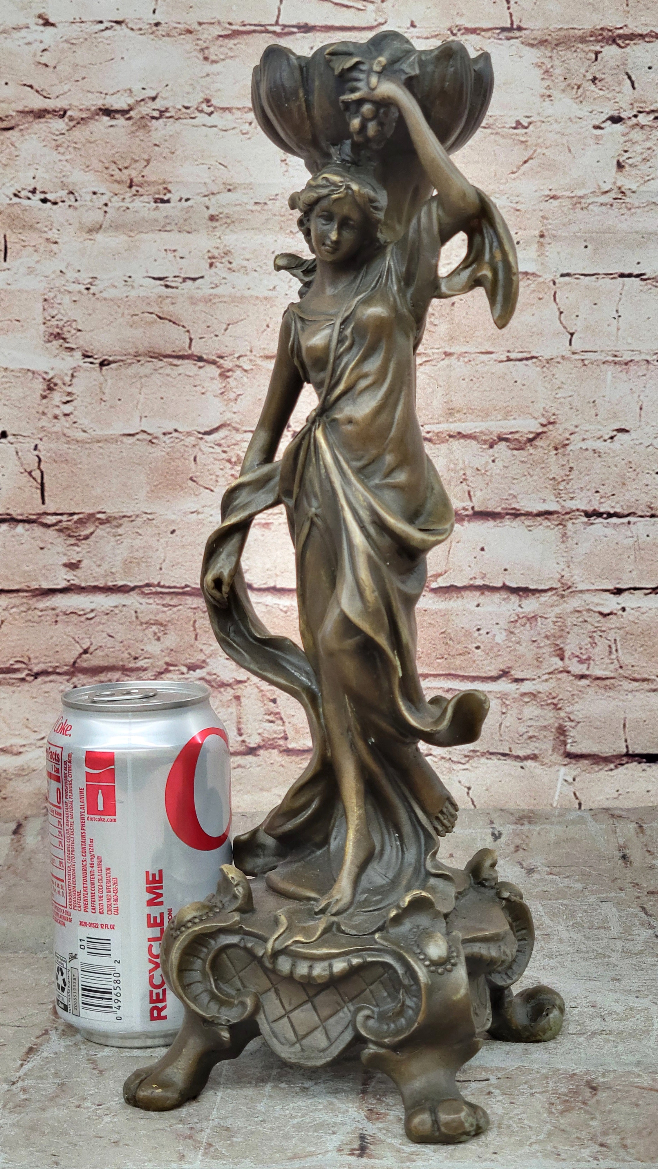 Signed Original Floral Goddess Candle Holder Bronze Marble Sculpture Statue Deal