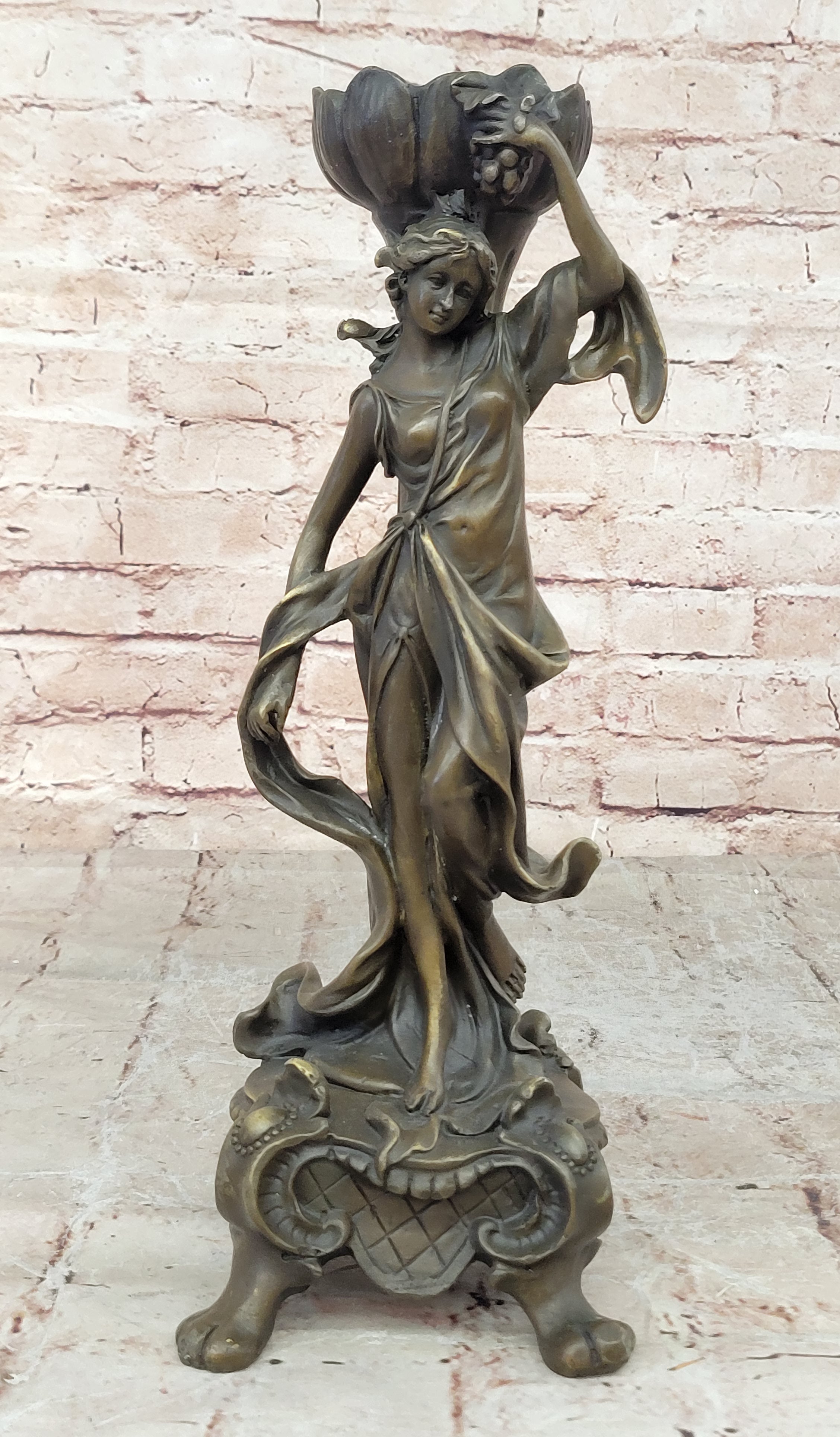 Signed Original Floral Goddess Candle Holder Bronze Marble Sculpture Statue Deal