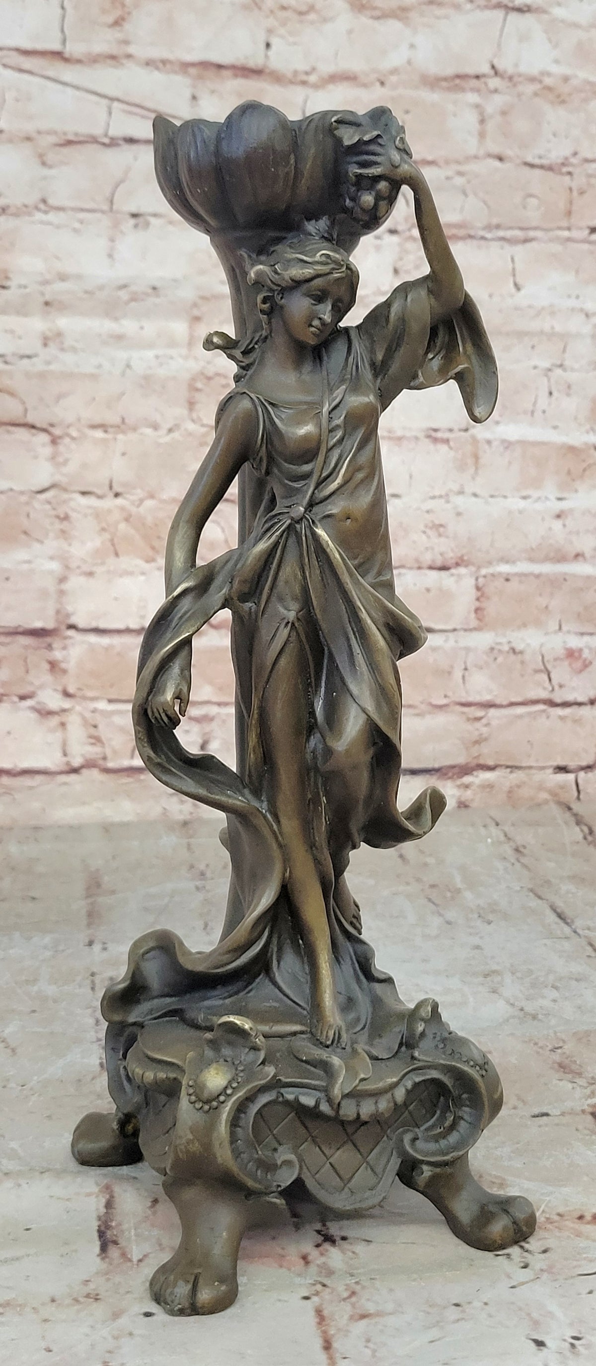 Signed Original Floral Goddess Candle Holder Bronze Marble Sculpture Statue Deal