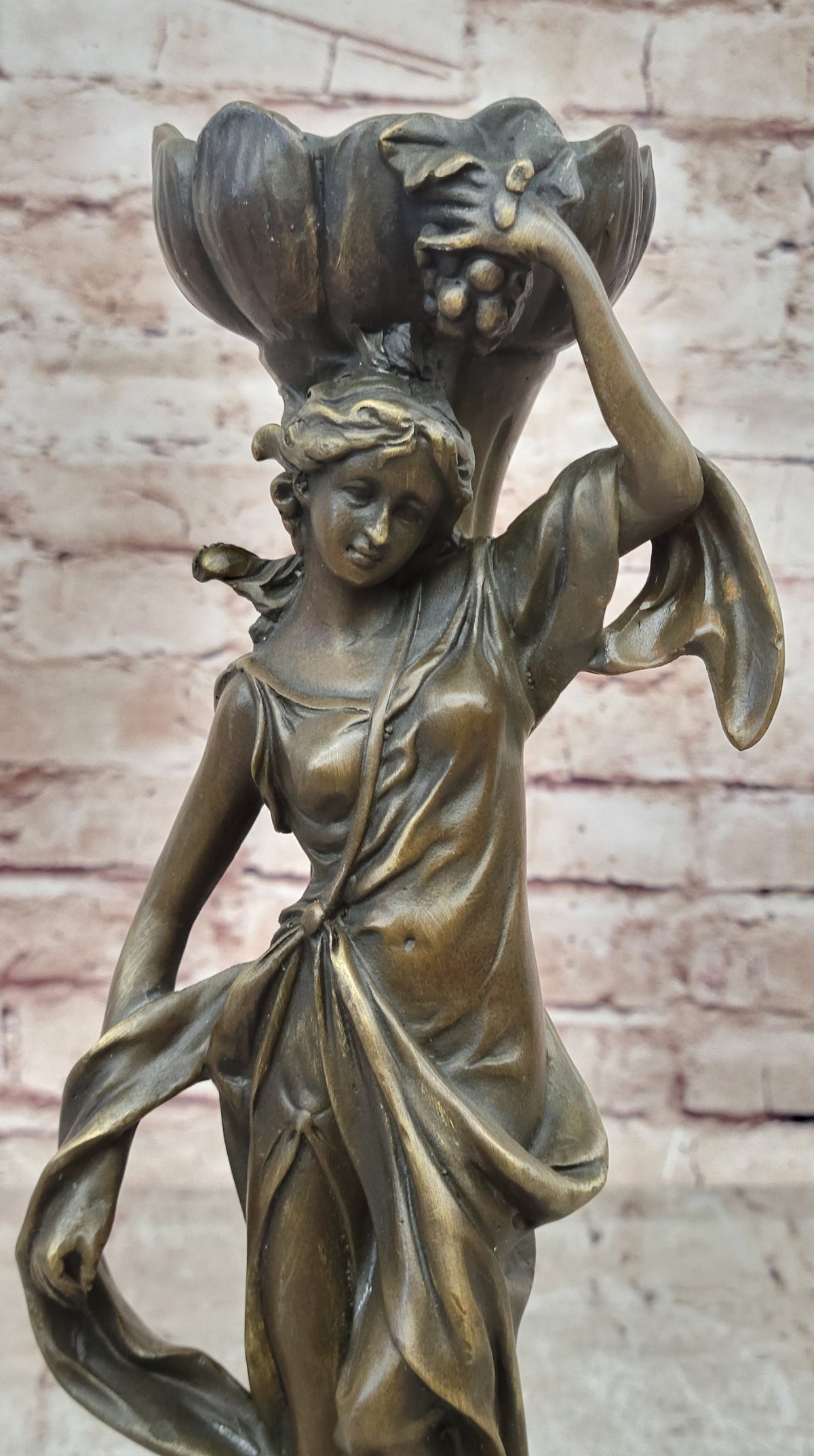 Signed Original Floral Goddess Candle Holder Bronze Marble Sculpture Statue Deal