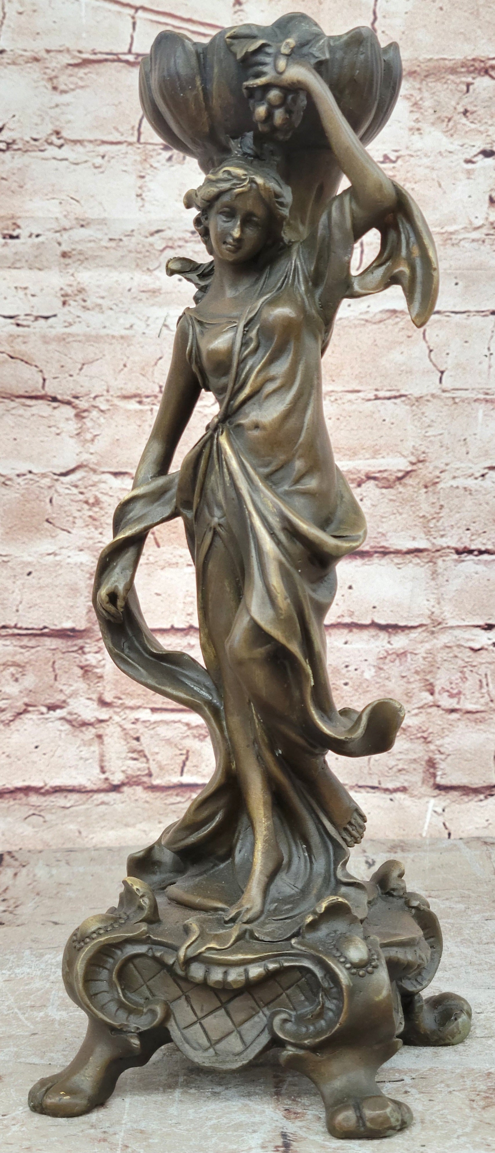Signed Original Floral Goddess Candle Holder Bronze Marble Sculpture Statue Deal