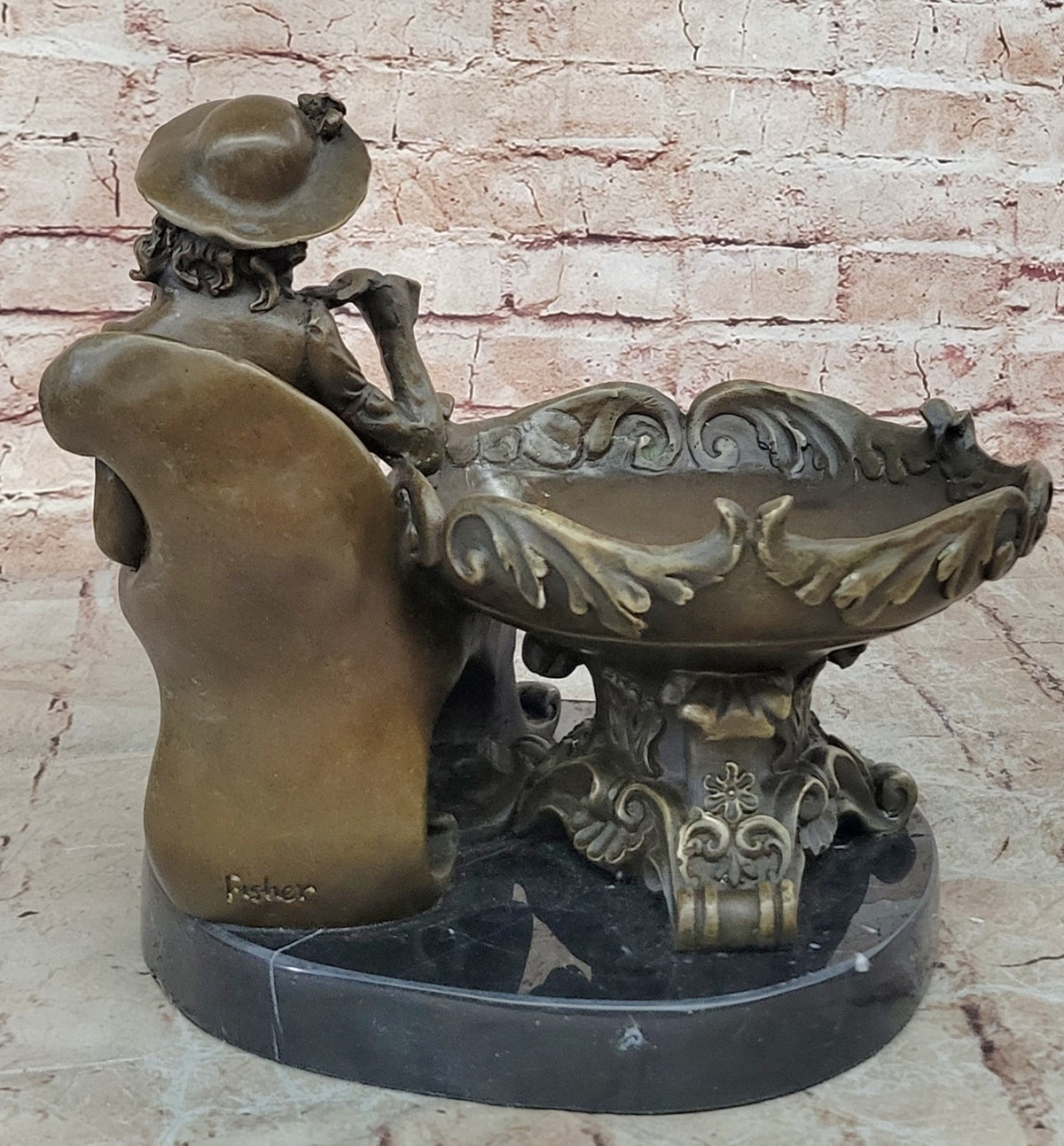 Art Nouveau Bronze Tray Decorative Business Card Holder with Woman Sculpture Hand Made
