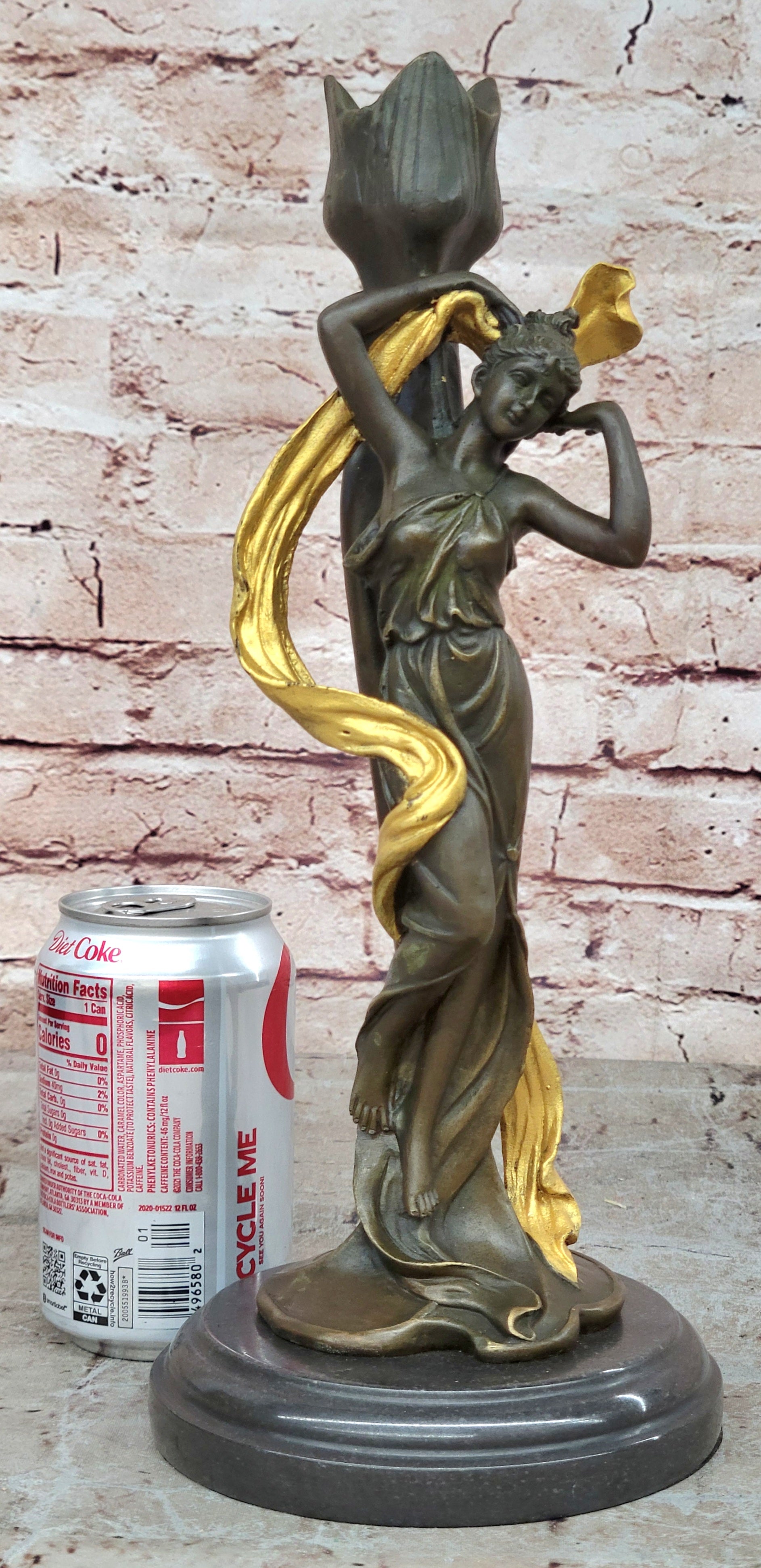 Art Nouveau Proper Young Lady Bronze Sculpture Marble Base Figurine Statue