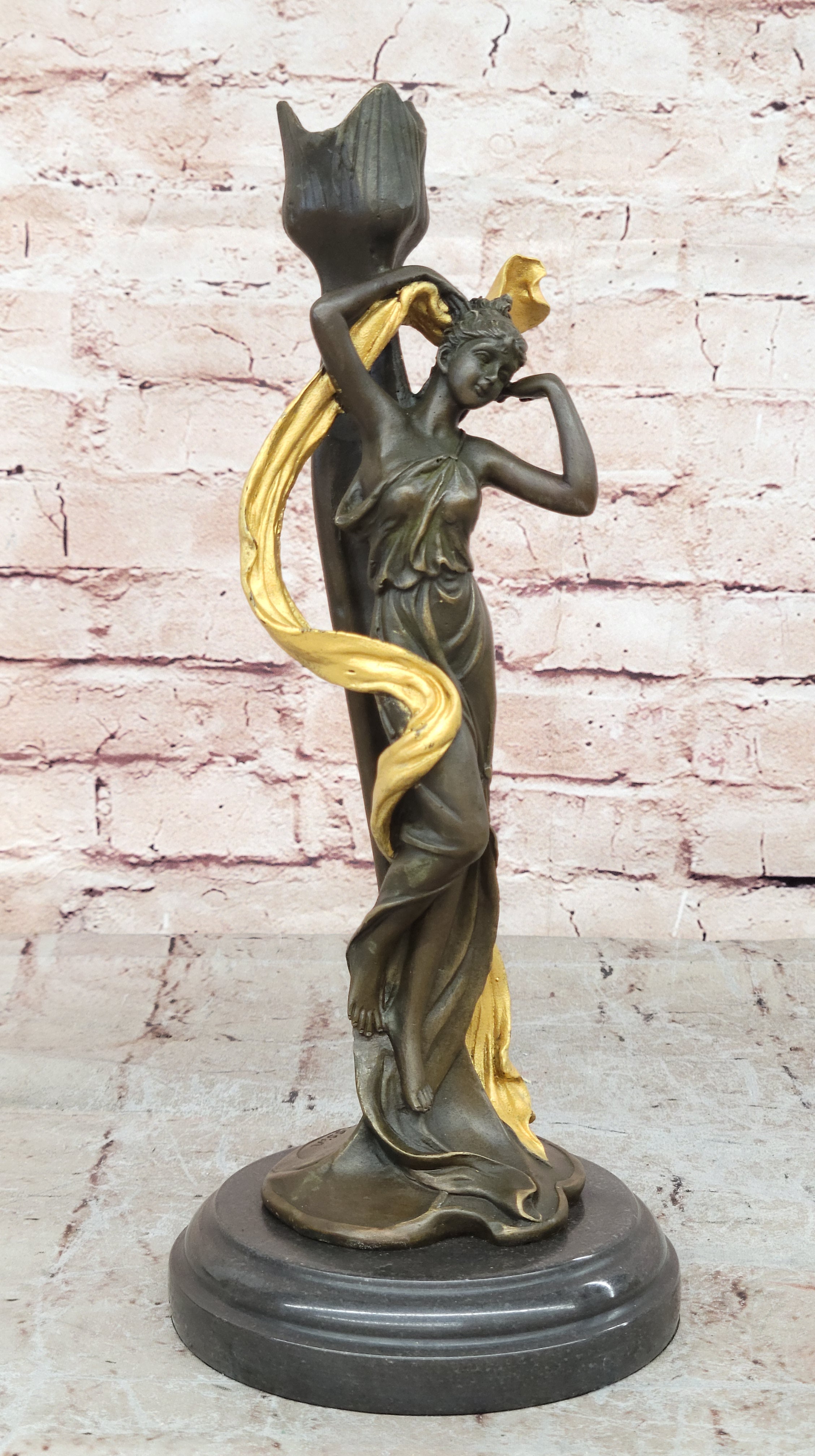 Art Nouveau Proper Young Lady Bronze Sculpture Marble Base Figurine Statue