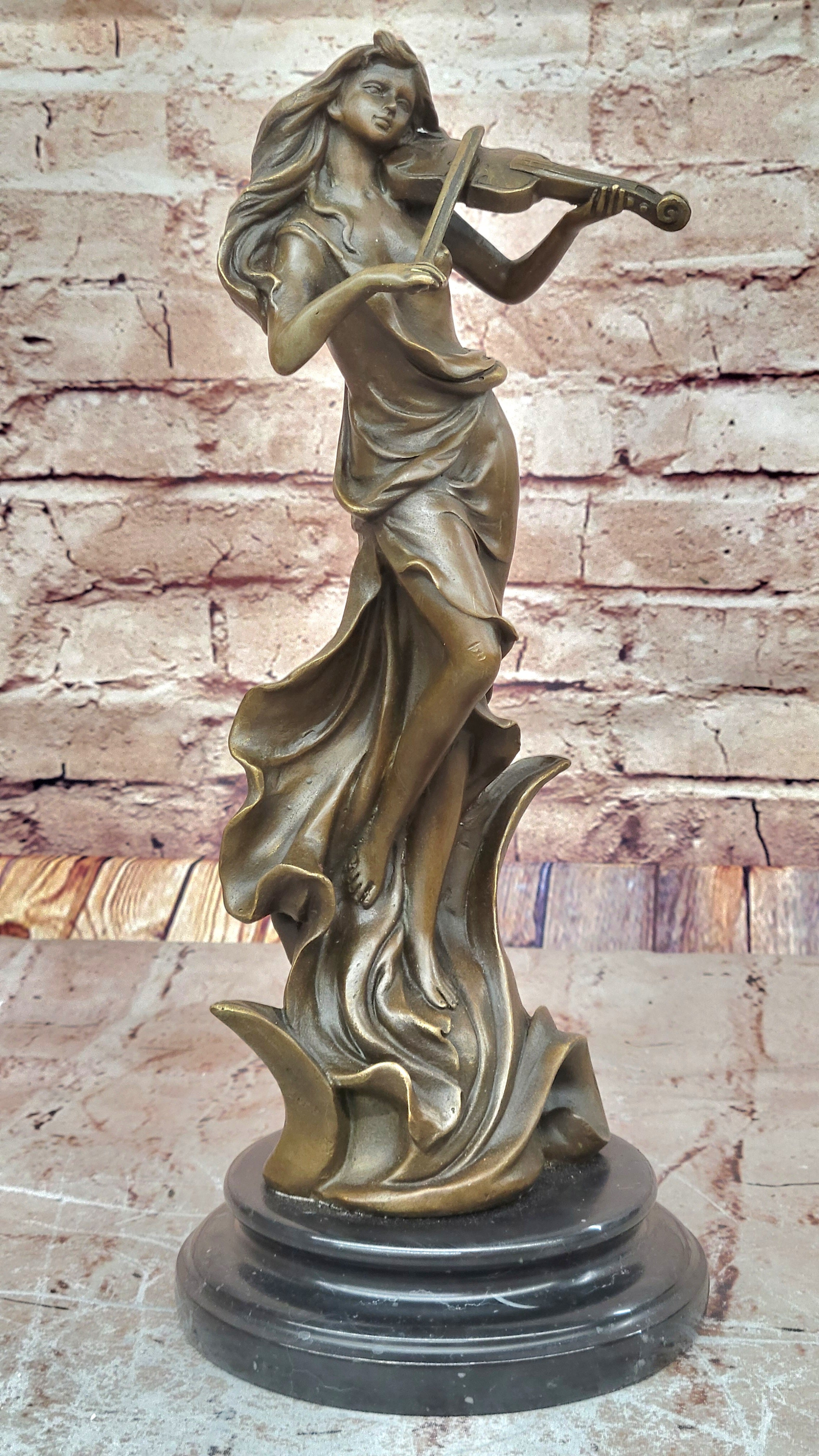 Classic Art Deco Female Fiddler Statue - Hand Made Bronze Artwork for Collectors