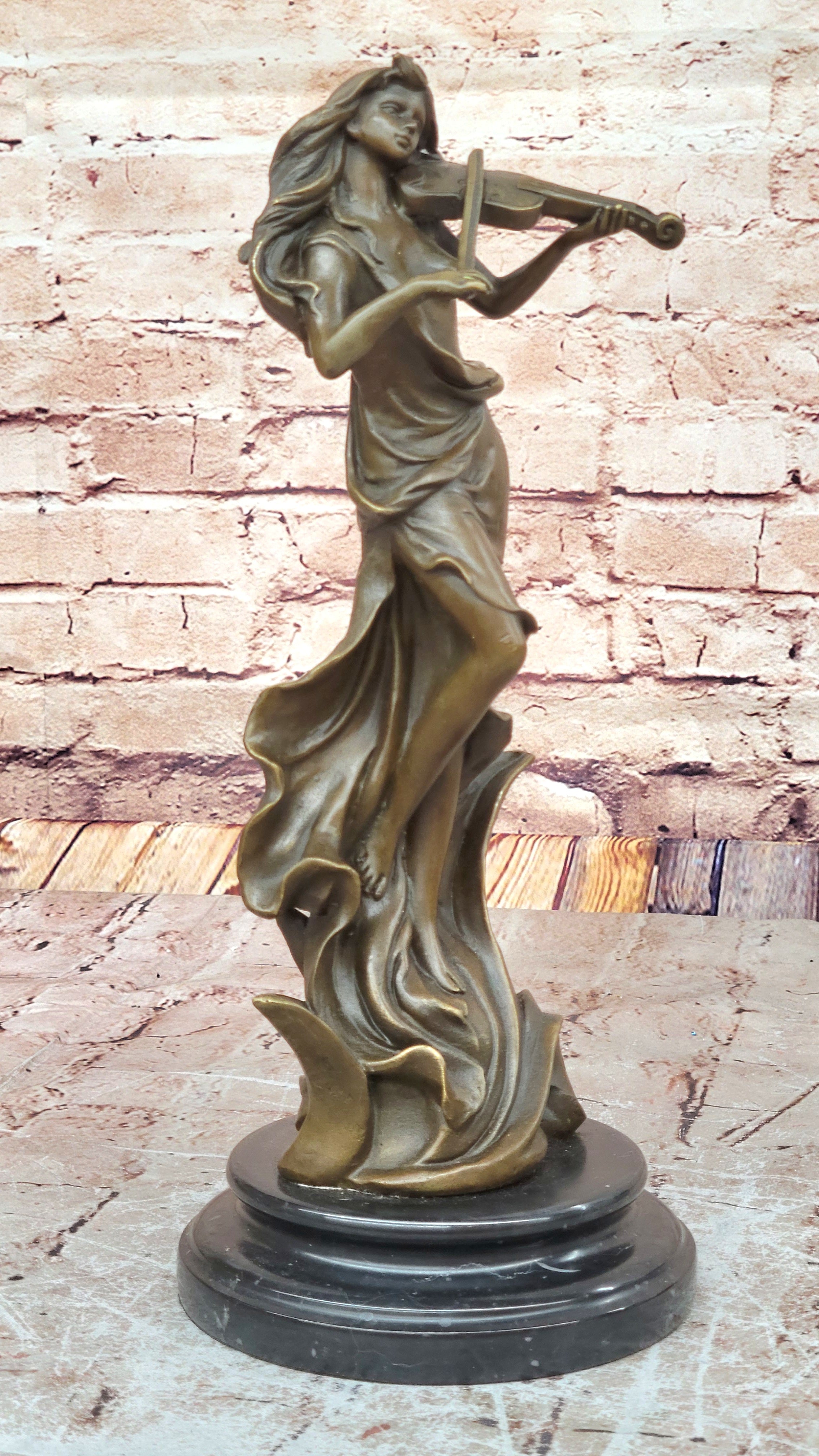 Classic Art Deco Female Fiddler Statue - Hand Made Bronze Artwork for Collectors