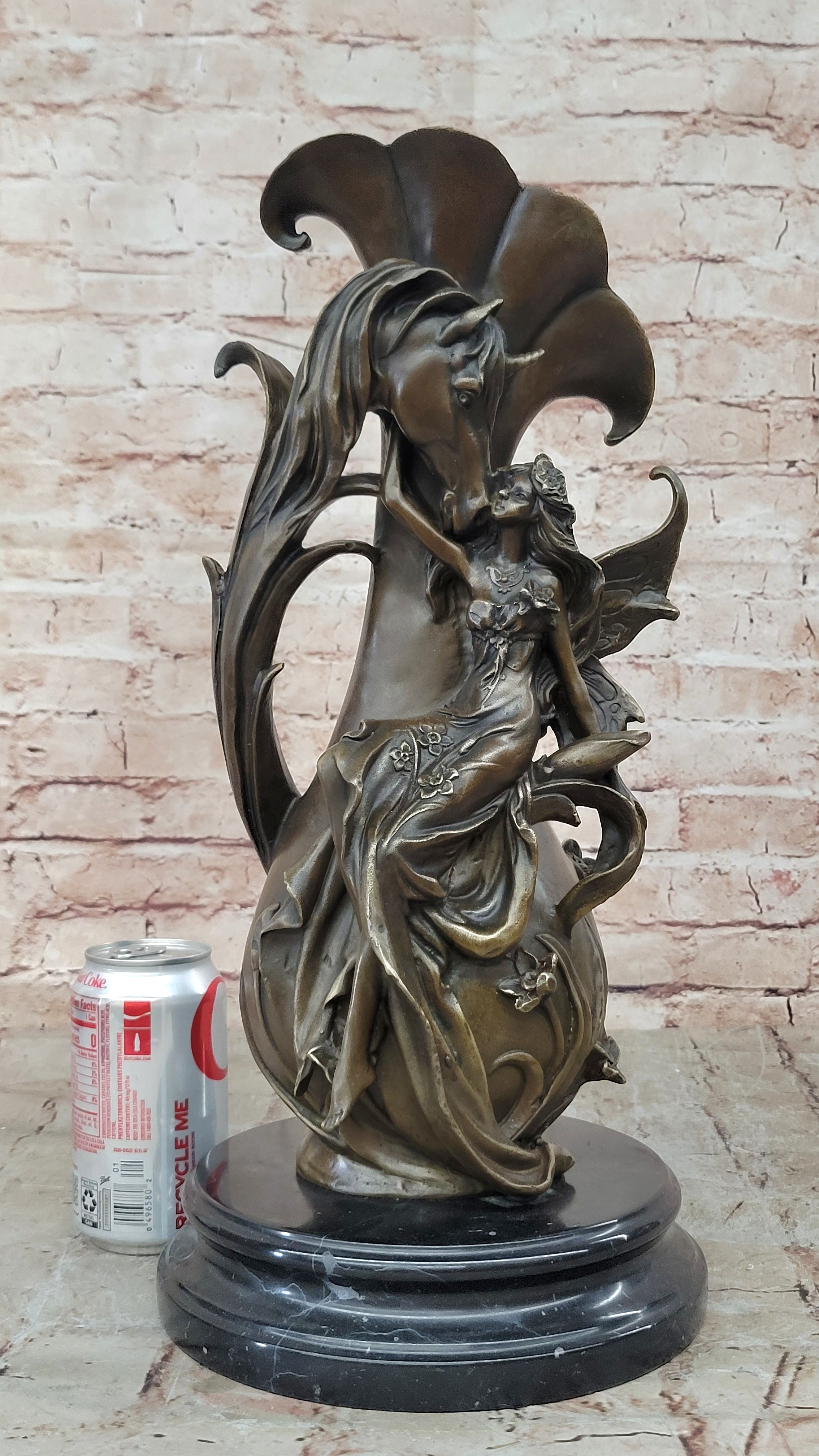 Original Bronze Vase with Fairy and Unicorn by Kassin - Classic Home Mantle Decor