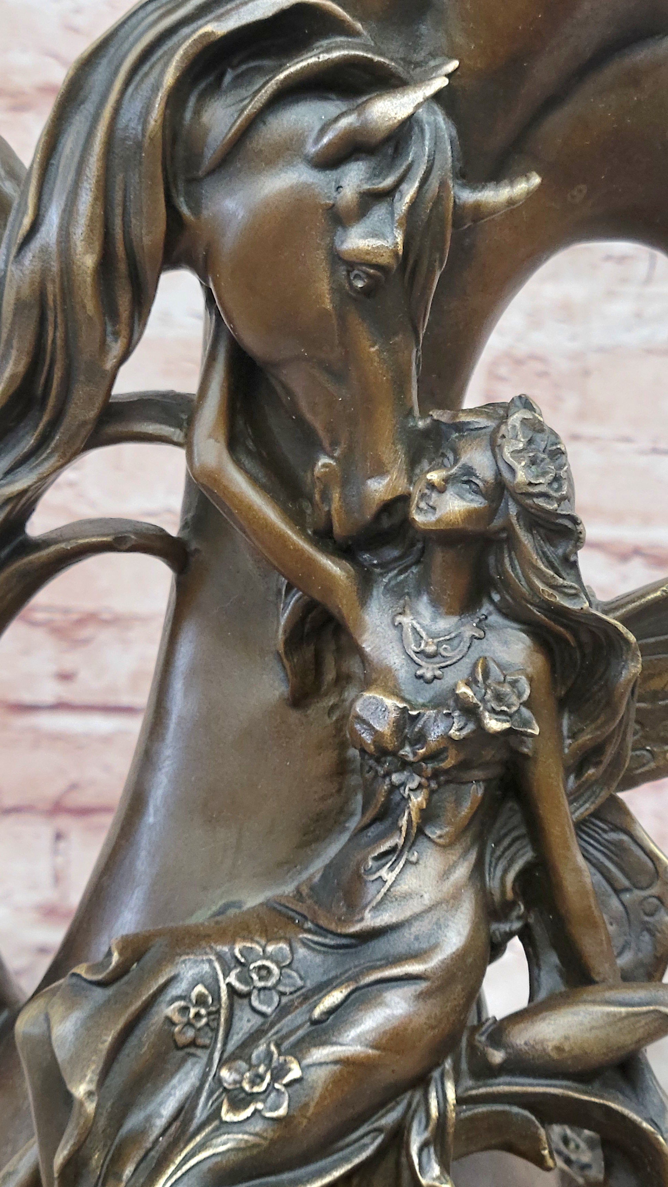 Original Bronze Vase with Fairy and Unicorn by Kassin - Classic Home Mantle Decor