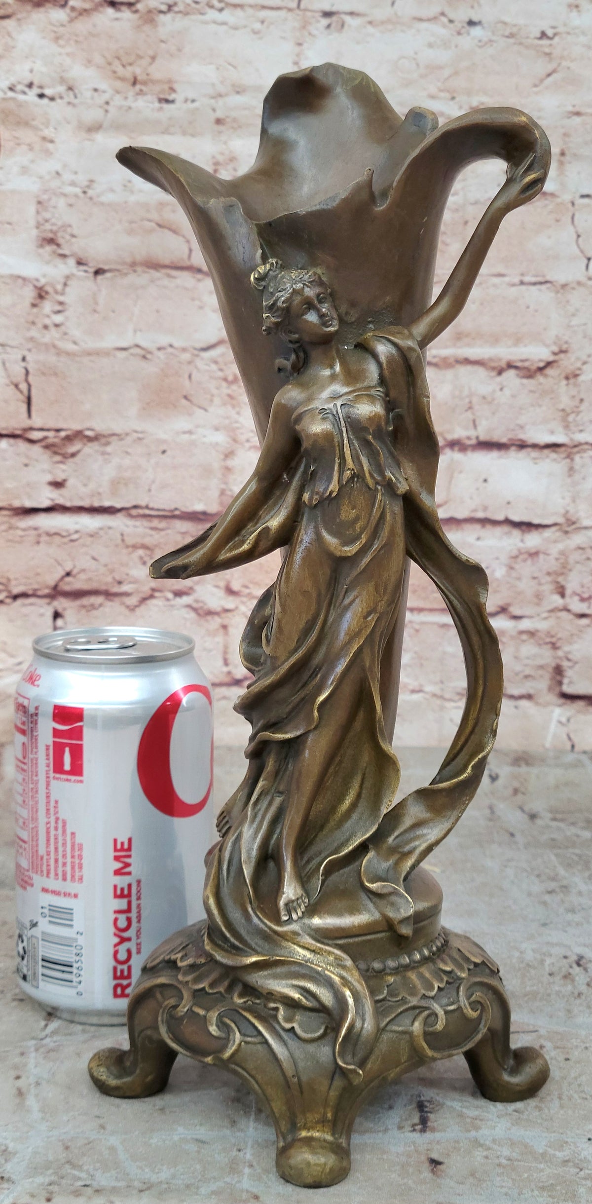 Fine Original Art Nouveau Bronze Sculpture Vase w/ Nude Woman Kassin 1985 Artwork