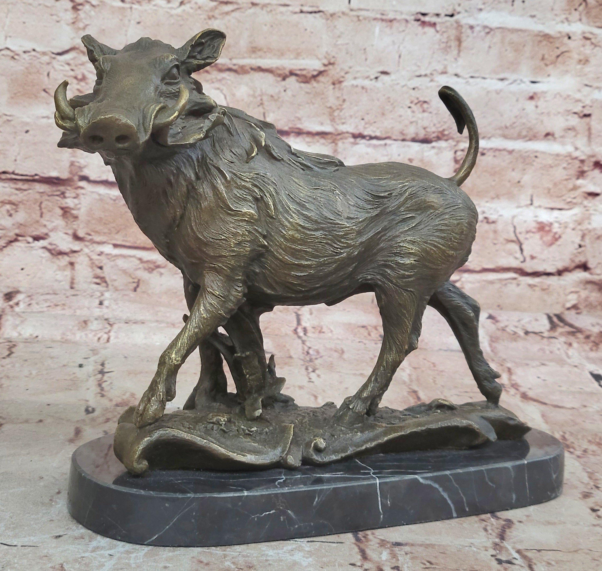 Wild Boar Hog Pig Pure Bronze Sculpture Statue Figurine Art Decor Farm Cabin NR