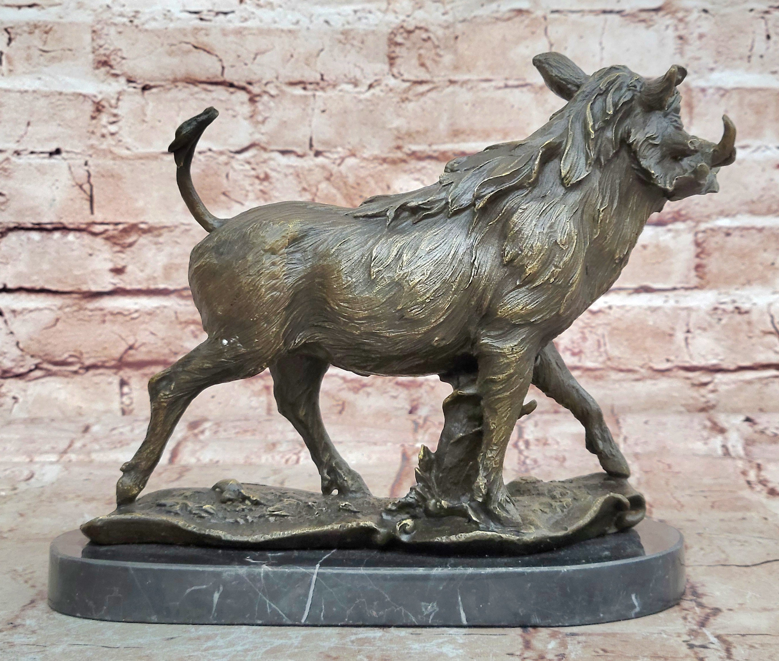 Wild Boar Hog Pig Pure Bronze Sculpture Statue Figurine Art Decor Farm Cabin NR