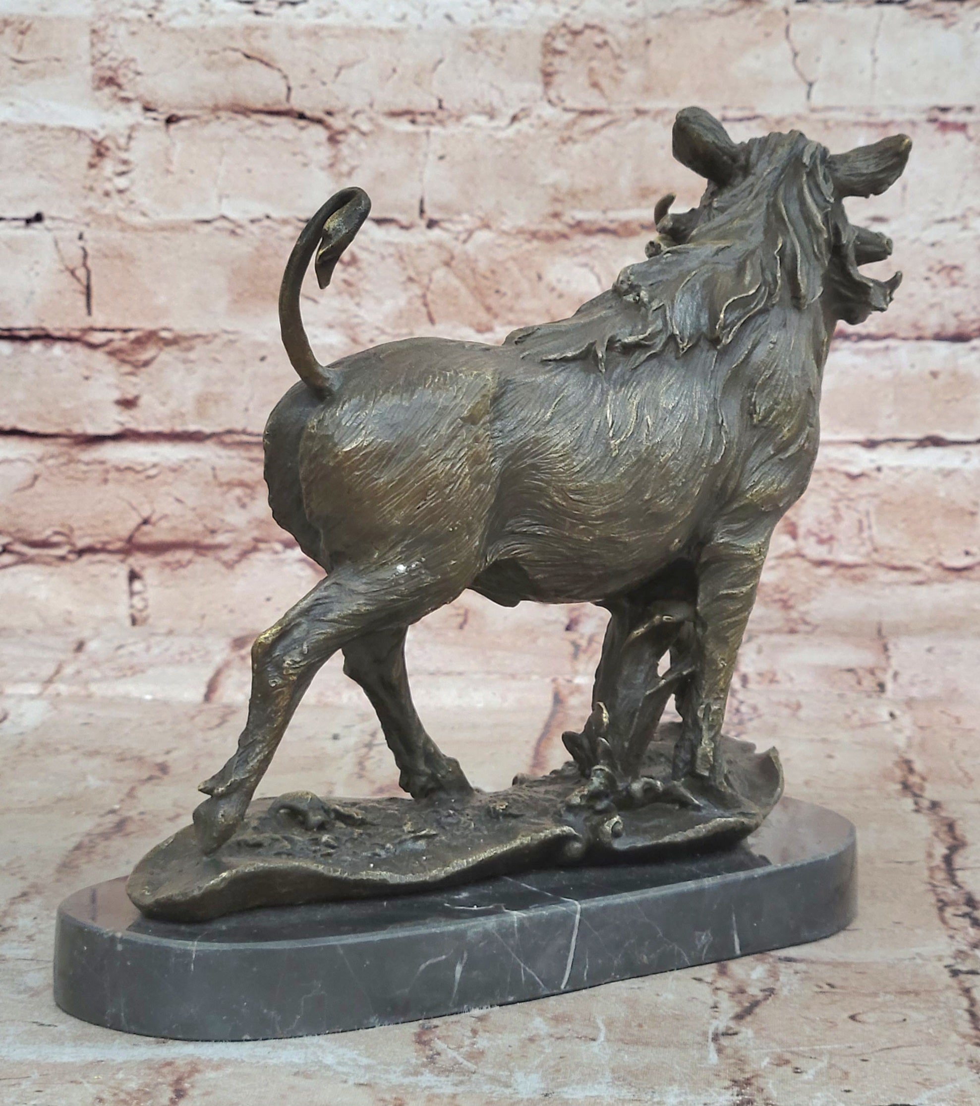 Wild Boar Hog Pig Pure Bronze Sculpture Statue Figurine Art Decor Farm Cabin NR