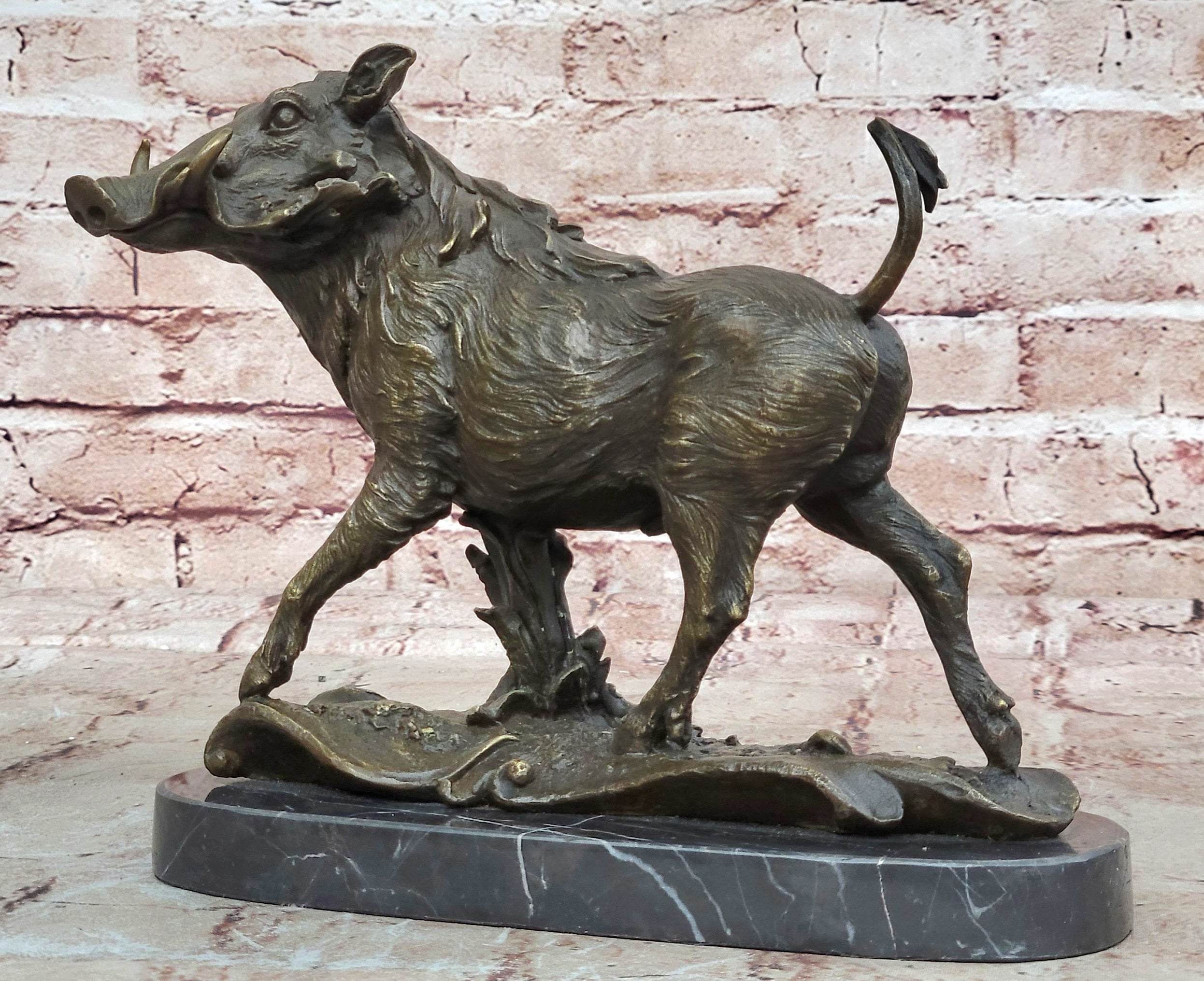 Wild Boar Hog Pig Pure Bronze Sculpture Statue Figurine Art Decor Farm Cabin NR
