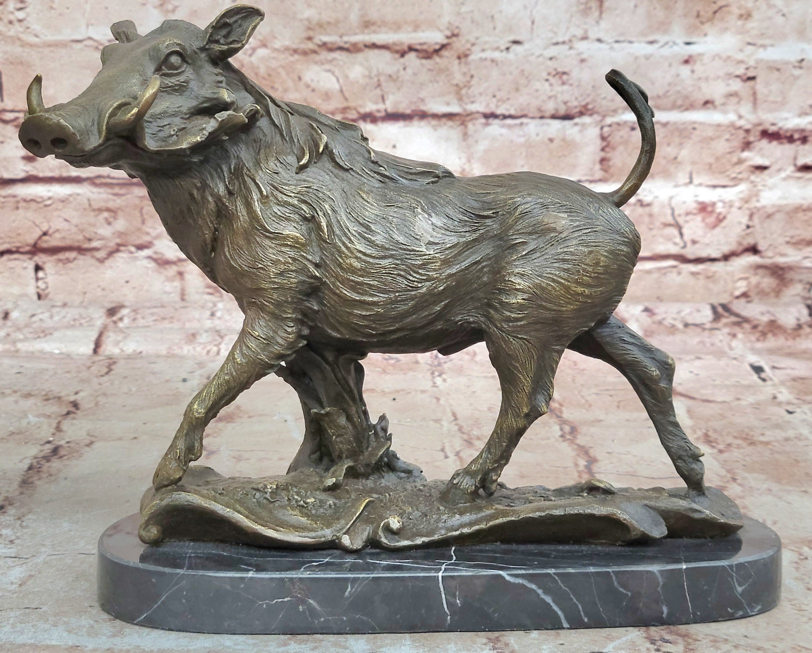 Wild Boar Hog Pig Pure Bronze Sculpture Statue Figurine Art Decor Farm Cabin NR