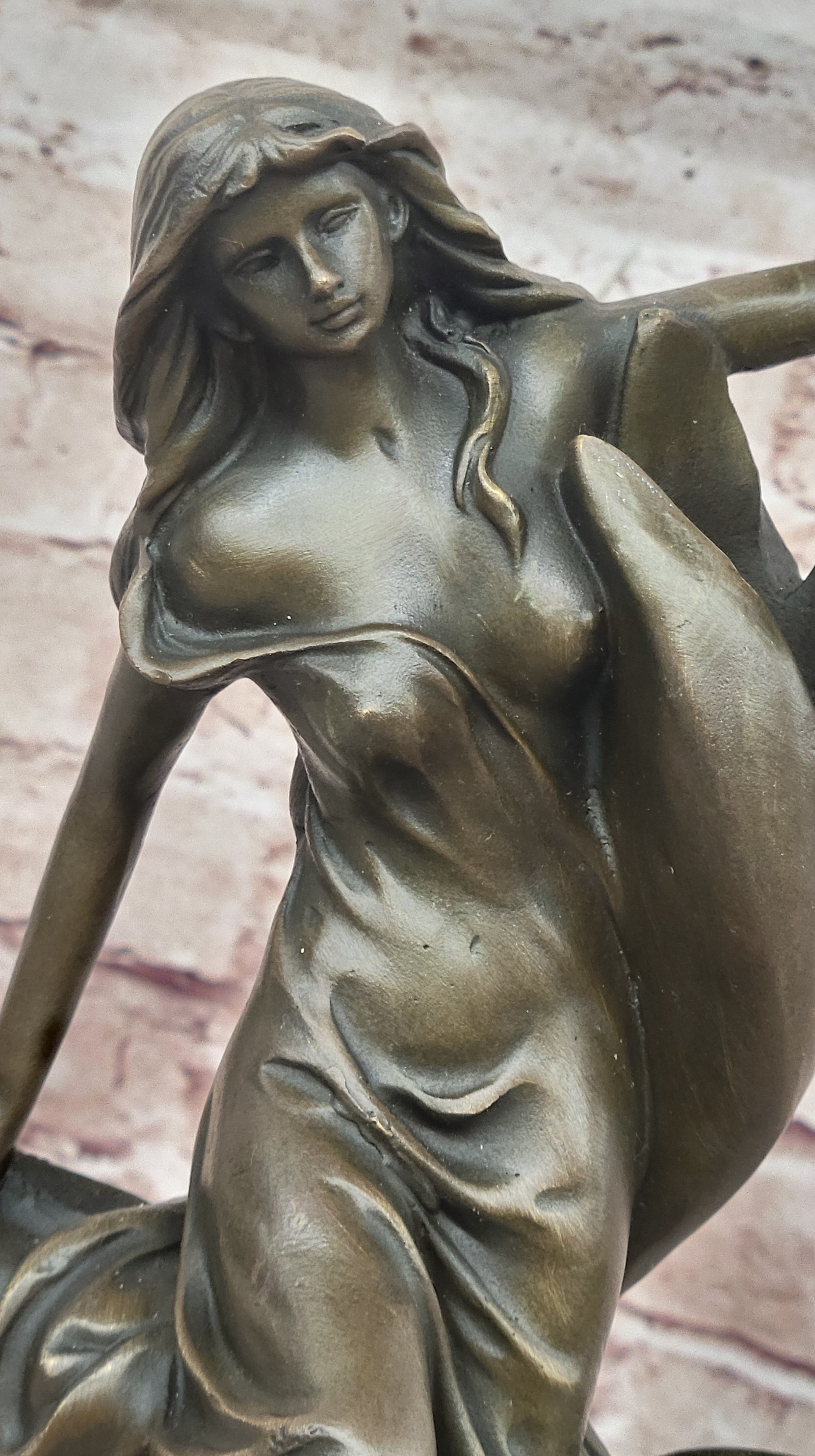 Venus Goddess Bronze Sculpture with Lily – Signed Art Nouveau Figurine, Collectible