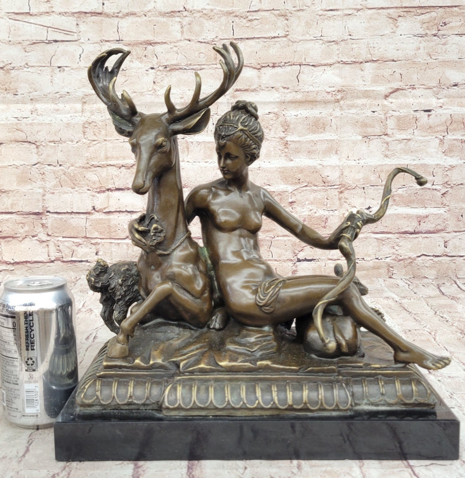 Signed: Original Nude Bronze Sculpture Diana The Huntress w/ bow Diana Statue