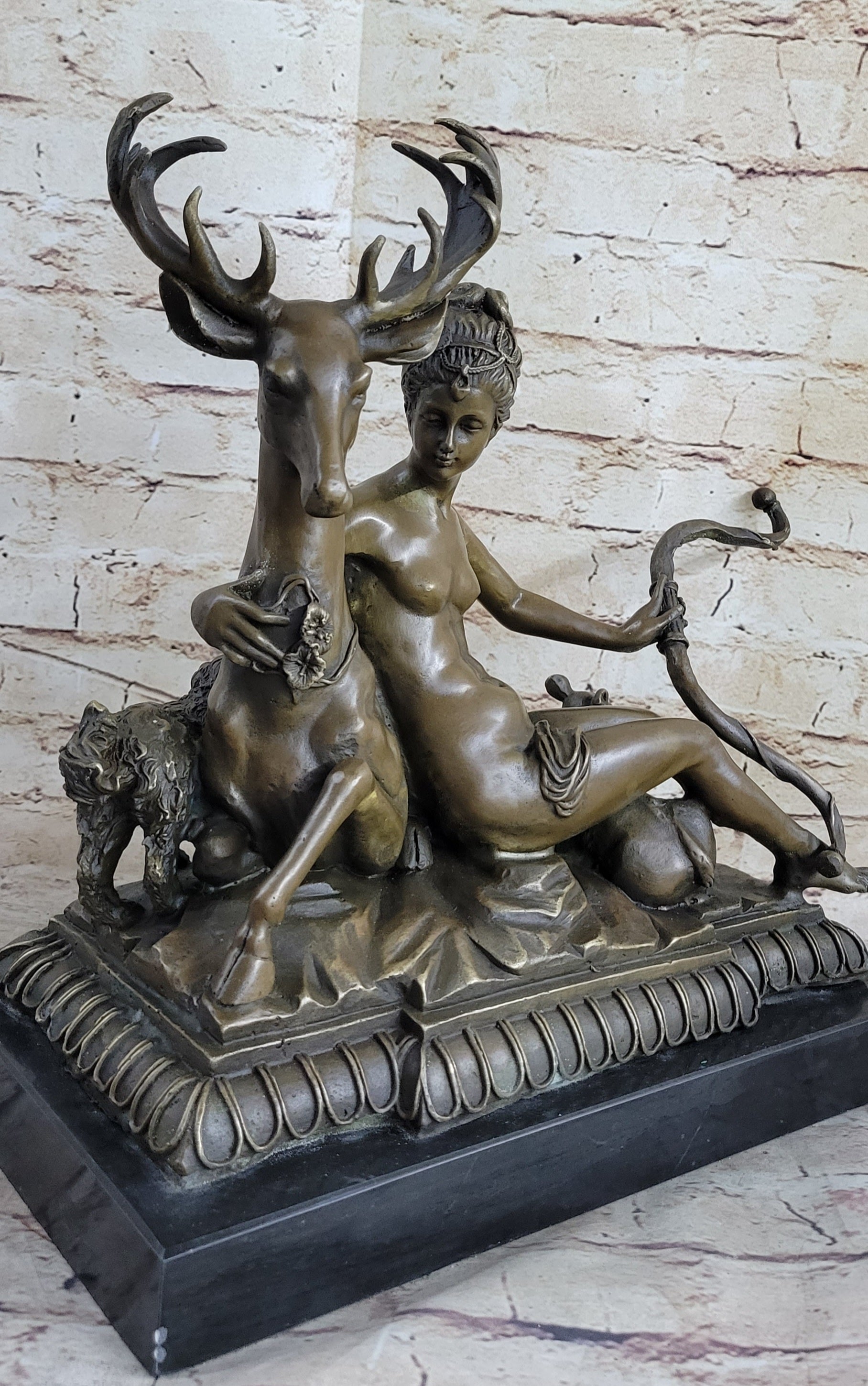 Signed: Original Nude Bronze Sculpture Diana The Huntress w/ bow Diana Statue