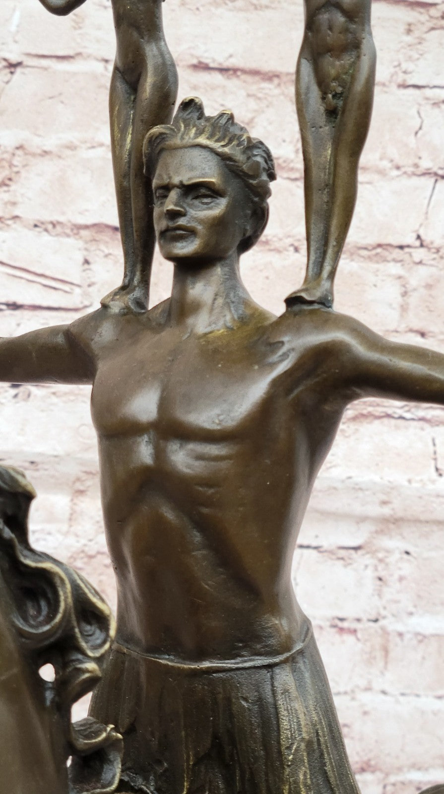 Lost Wax Nude Man Riding Horse W. angel Bronze Statue Sculpture Figure Figurine