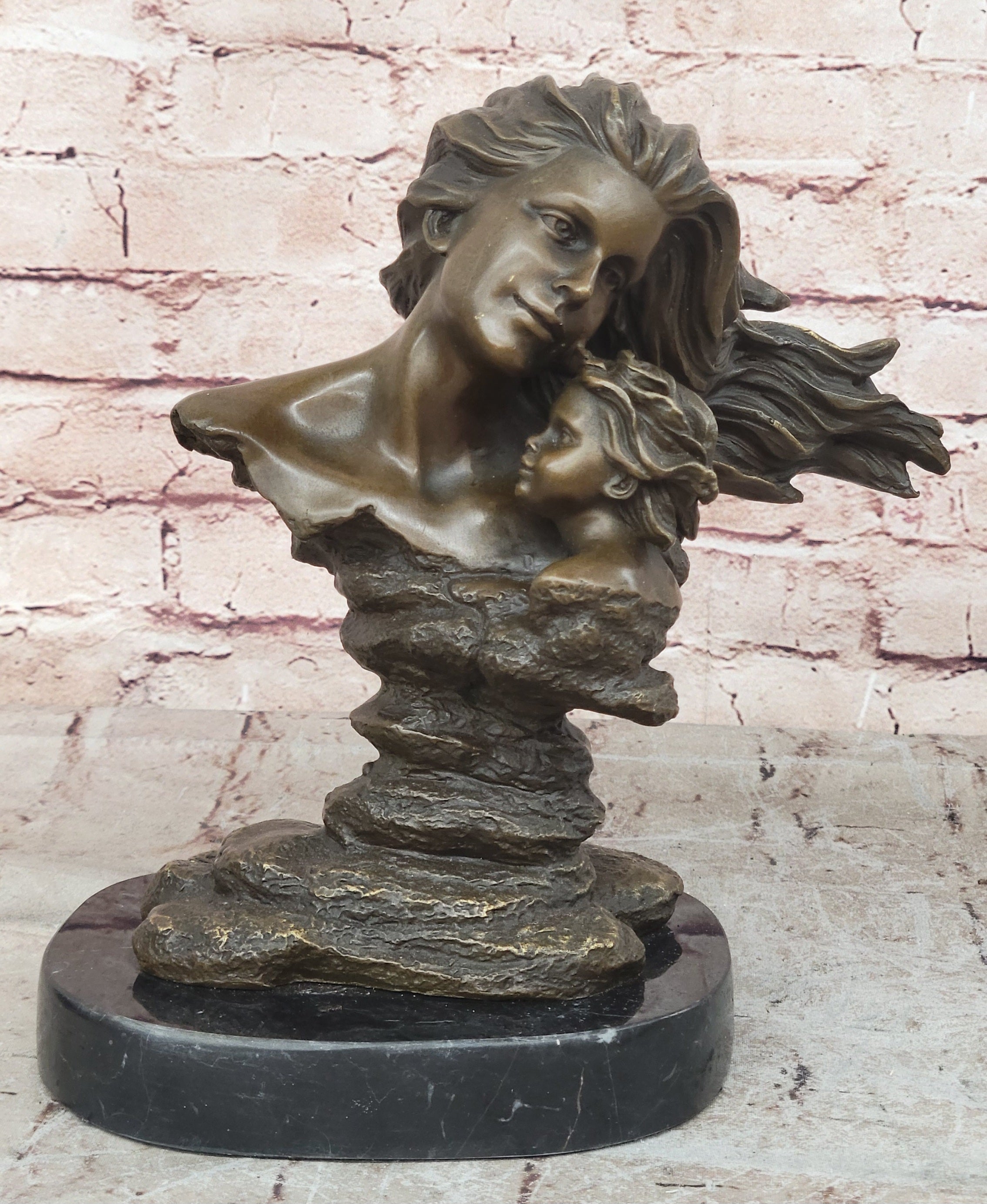 Mother Child Love Bronze Sculpture Handcrafted Figurine Figure Statue Art Deco