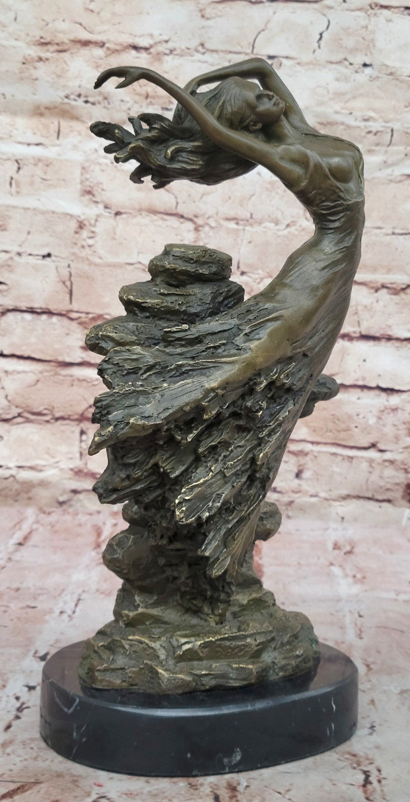 Bronze Statue Sensual Mermaid Sea Goddess Woman Art Deco Nude Figurine Sculpture