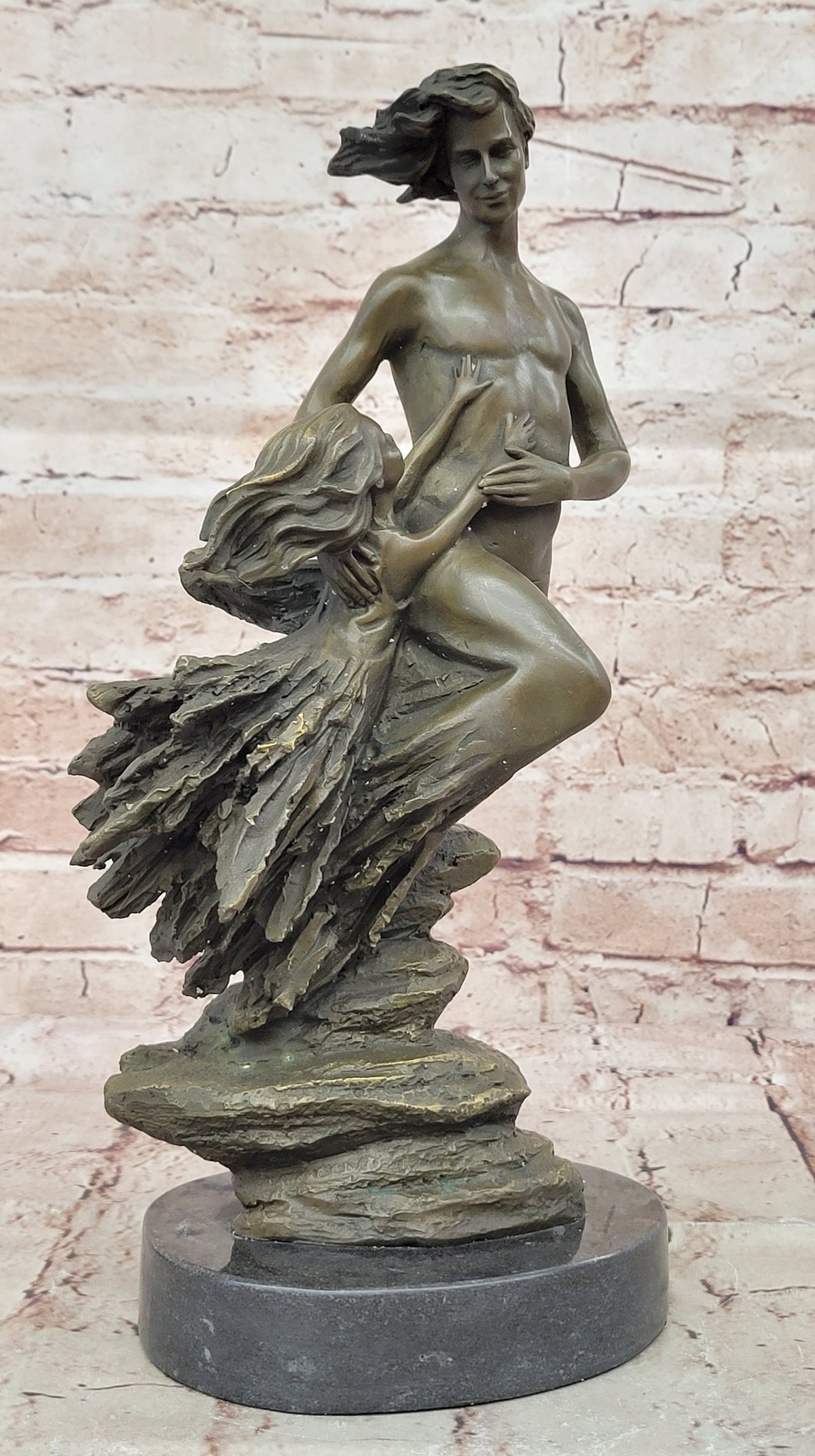 Abstract Modern Art Mid Century Nude Man in Air Real Bronze Sculpture Statue