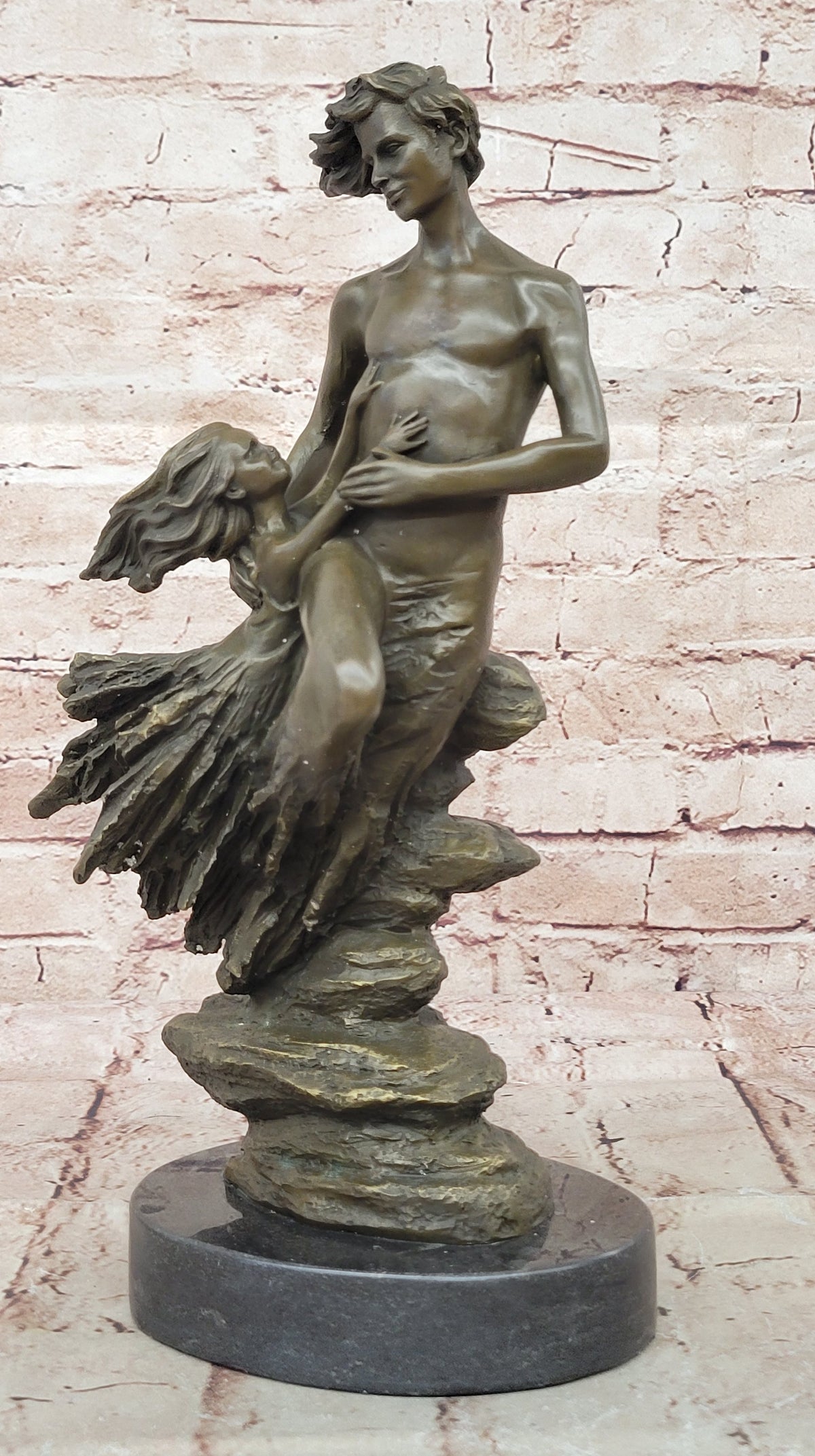 Abstract Modern Art Mid Century Nude Man in Air Real Bronze Sculpture Statue