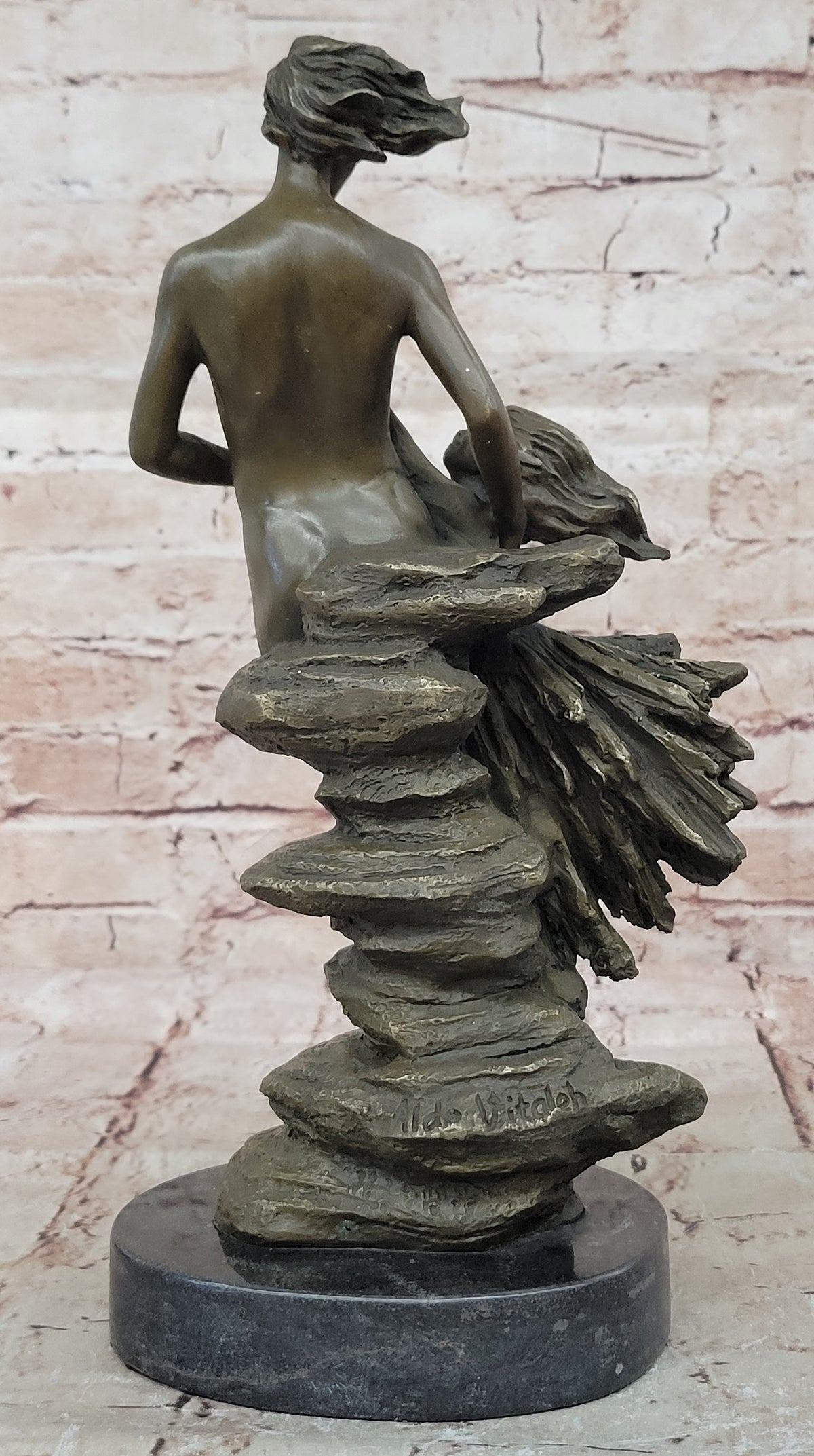 Abstract Modern Art Mid Century Nude Man in Air Real Bronze Sculpture Statue