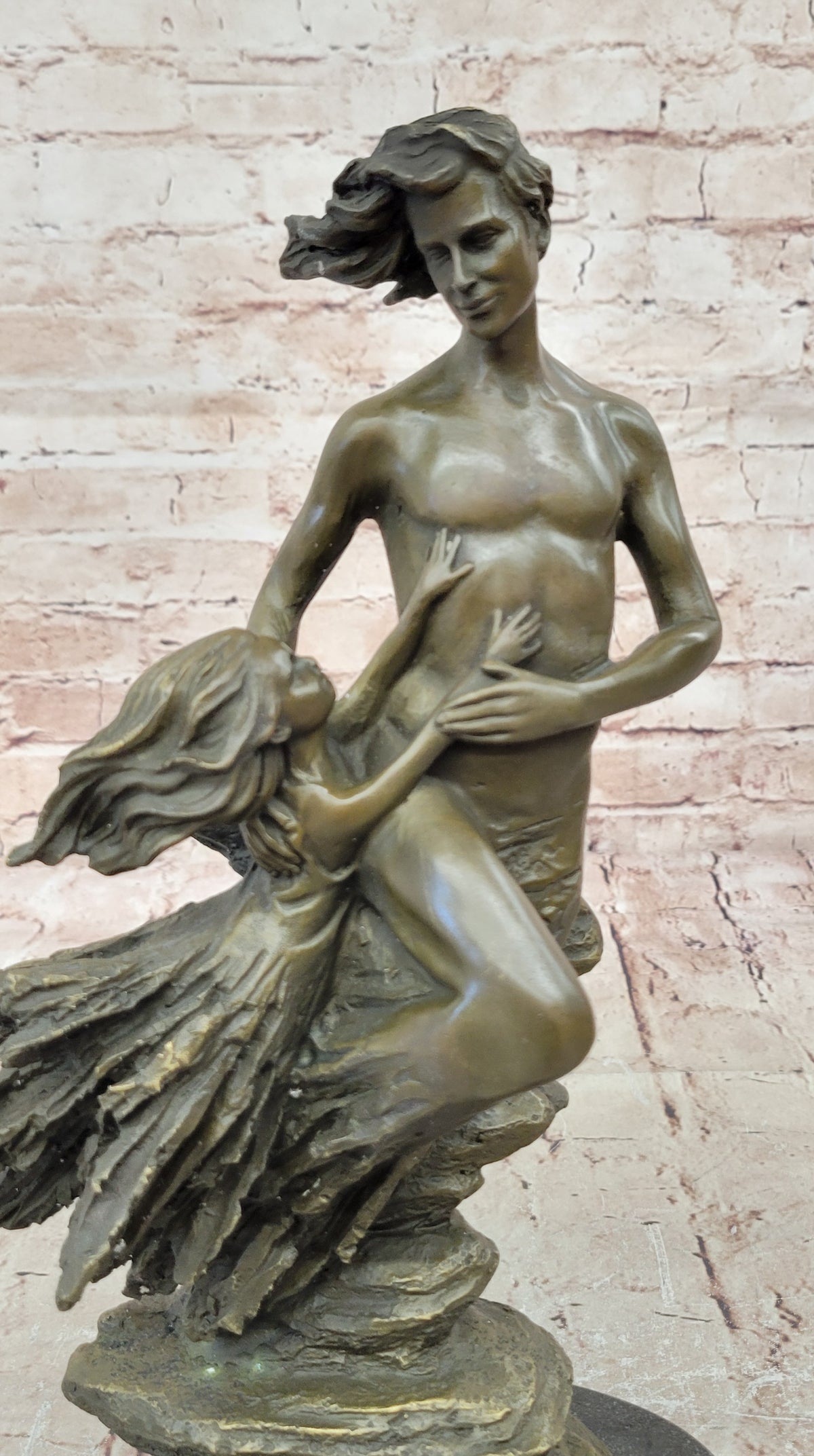Abstract Modern Art Mid Century Nude Man in Air Real Bronze Sculpture Statue