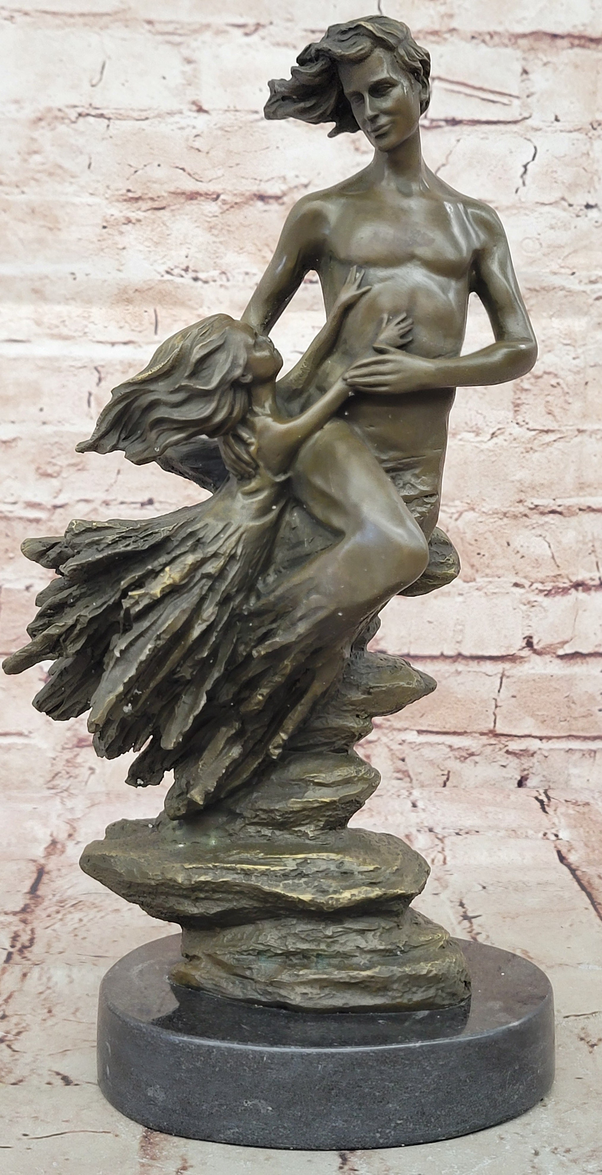 Abstract Modern Art Mid Century Nude Man in Air Real Bronze Sculpture Statue