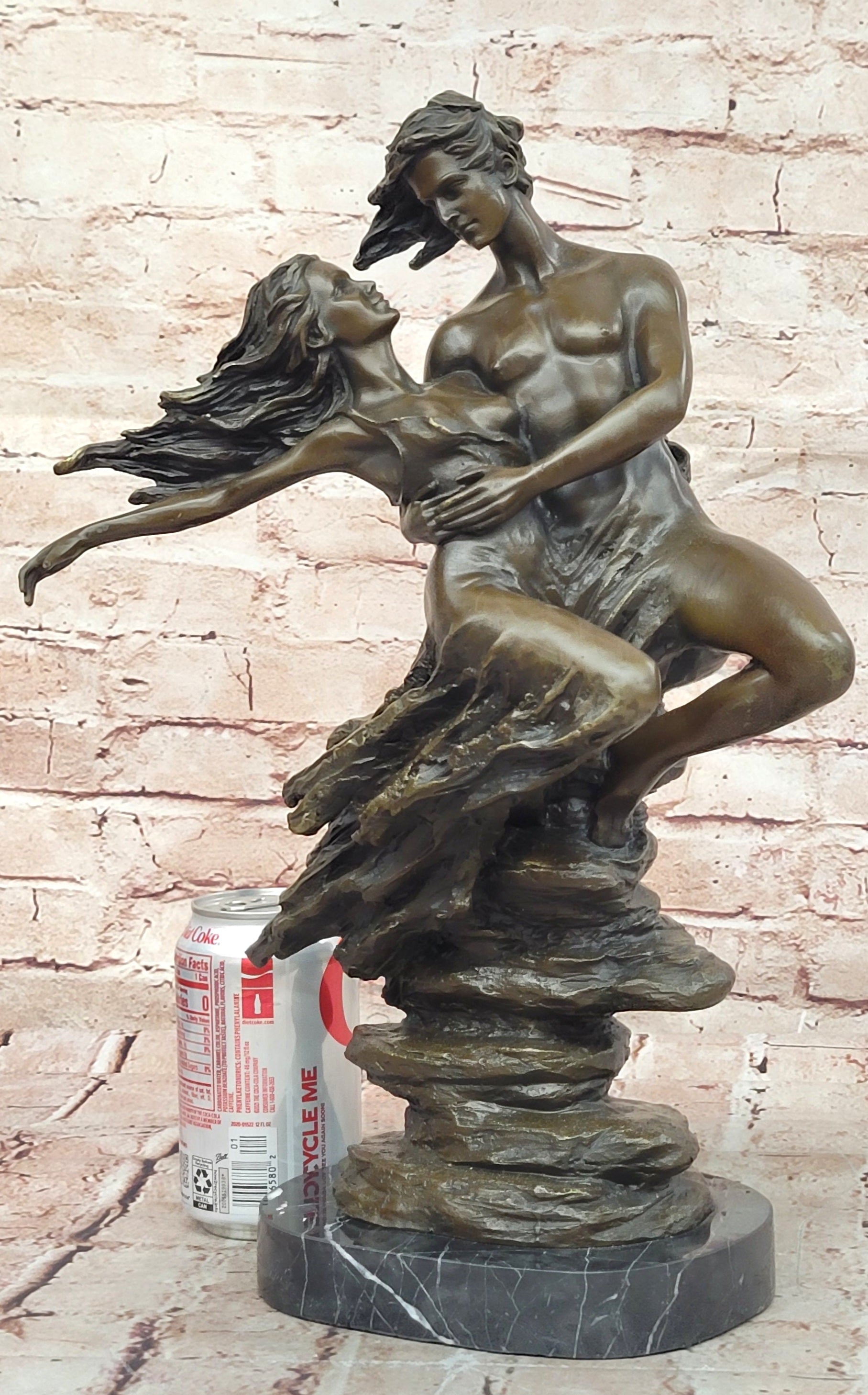 Original Aldo Vitaleh Tall Nude Lean Couple Bronze Sculpture Marble Base Statue