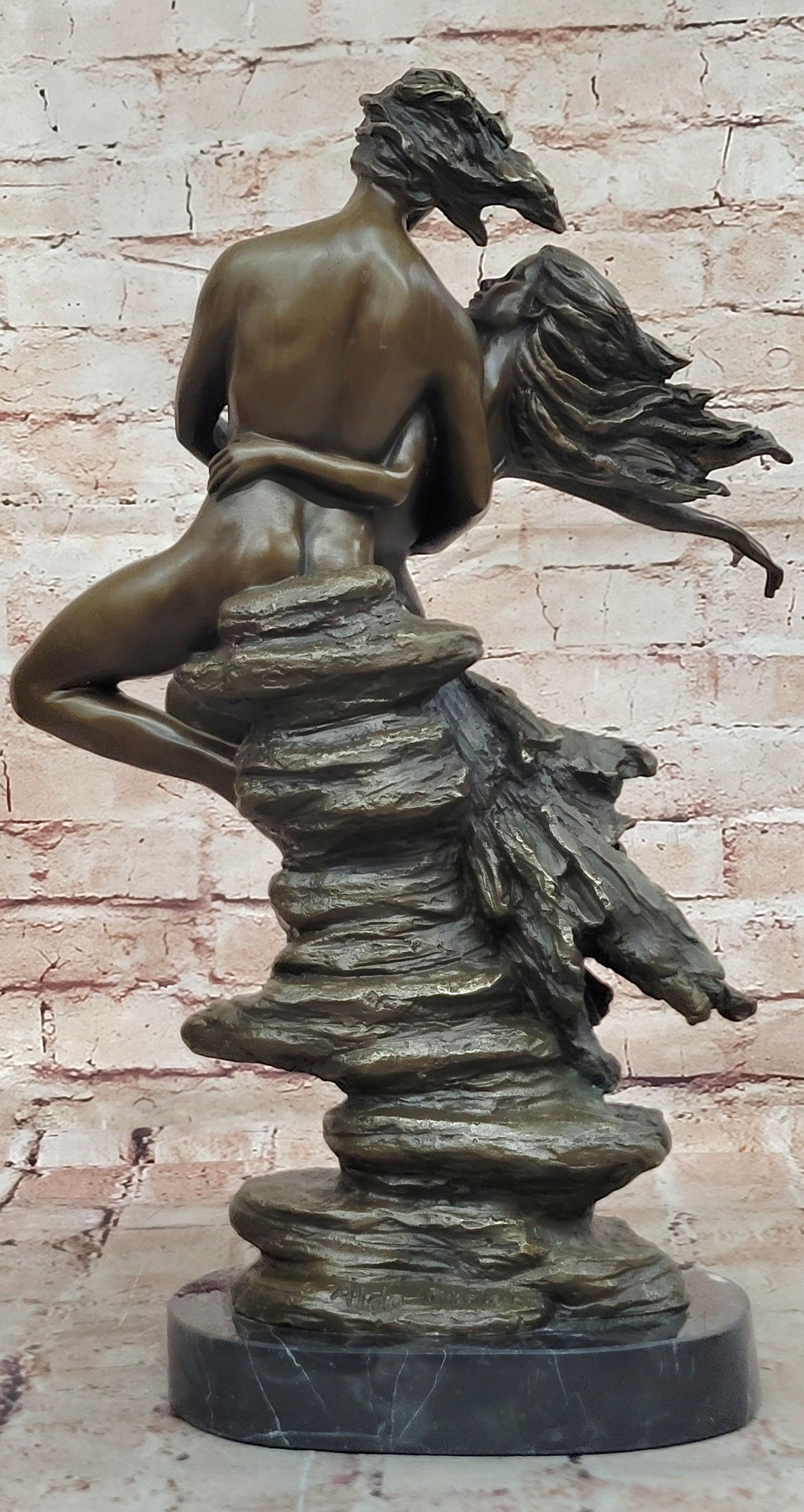 Original Aldo Vitaleh Tall Nude Lean Couple Bronze Sculpture Marble Base Statue