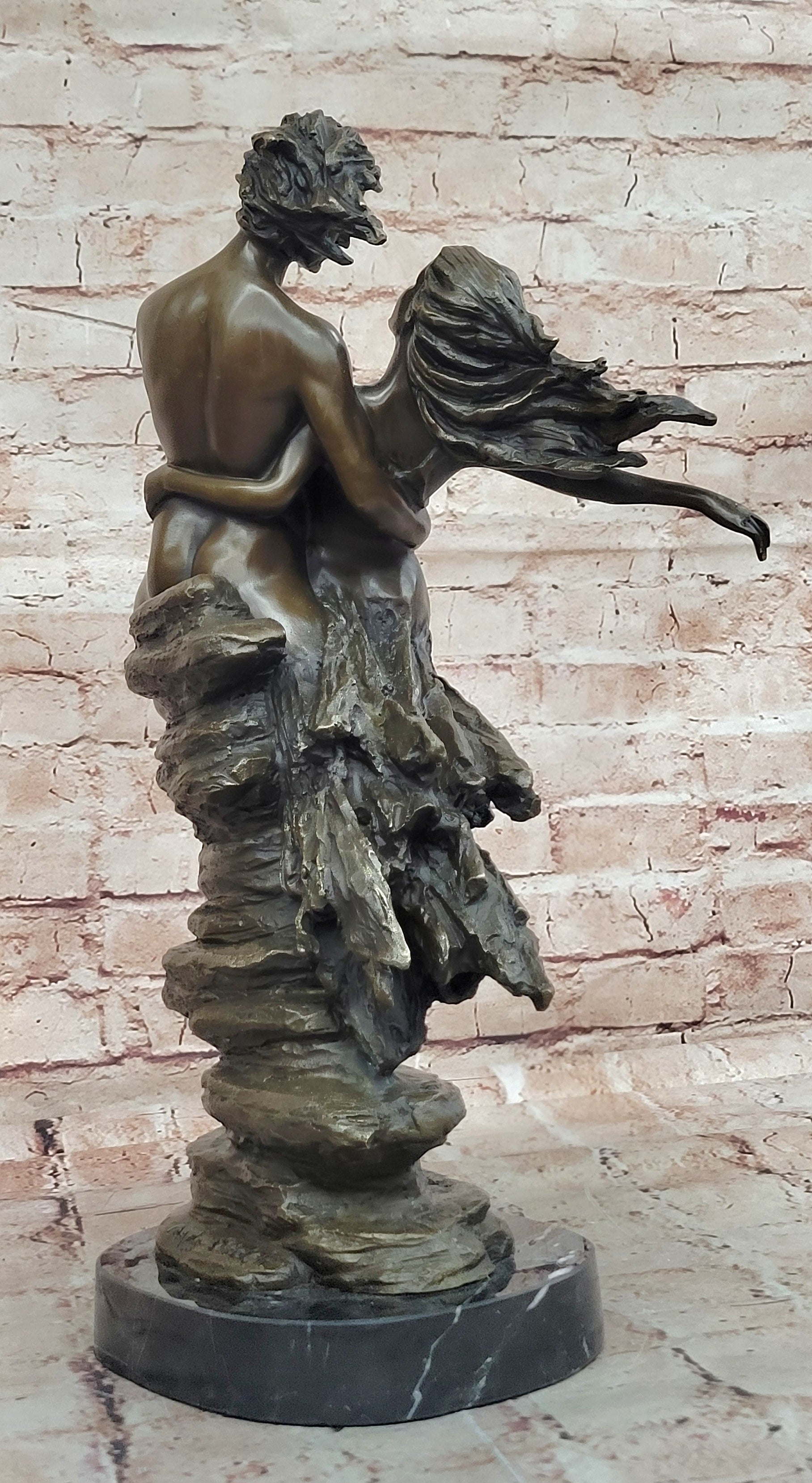 Original Aldo Vitaleh Tall Nude Lean Couple Bronze Sculpture Marble Base Statue