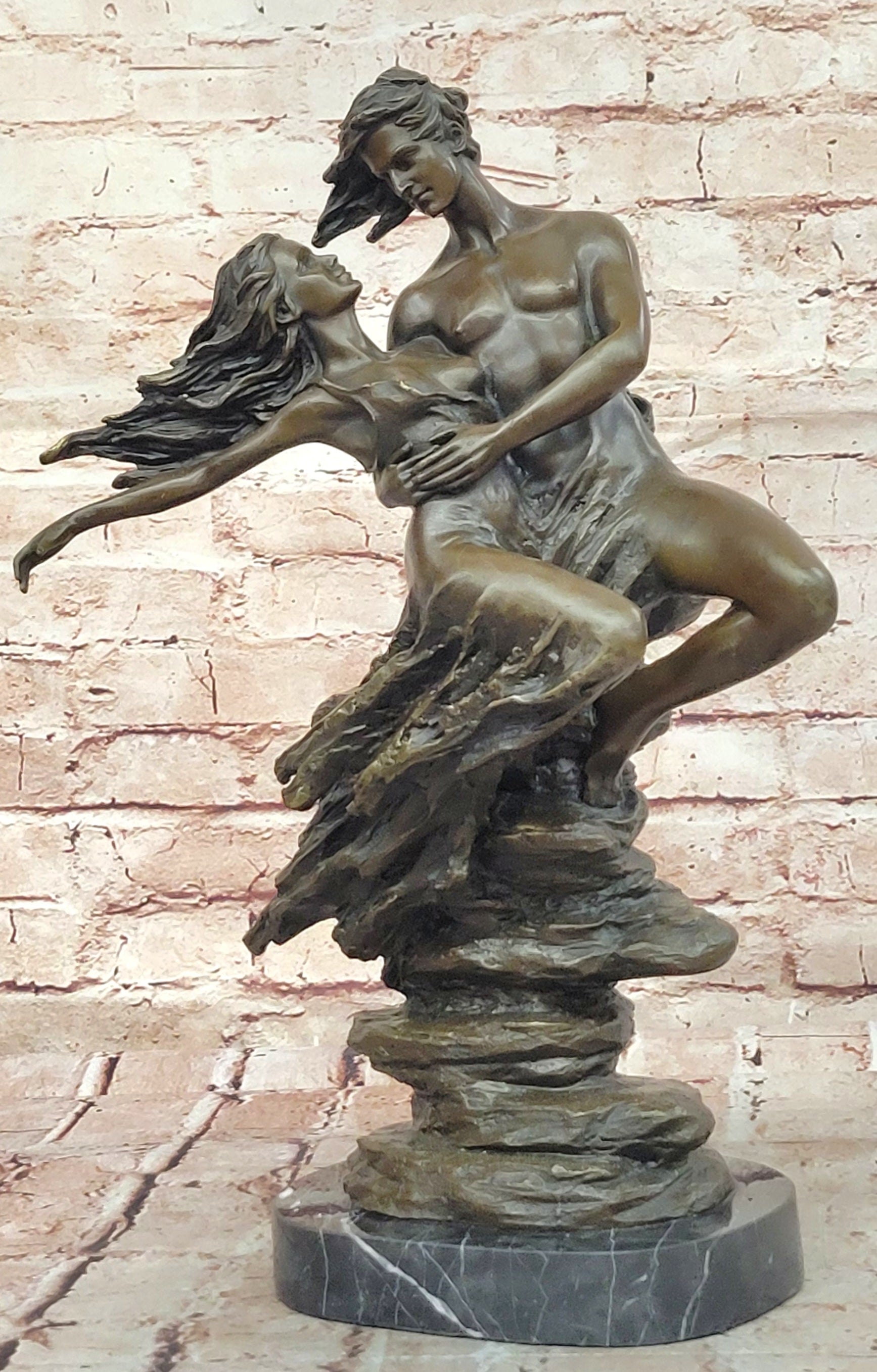 Original Aldo Vitaleh Tall Nude Lean Couple Bronze Sculpture Marble Base Statue