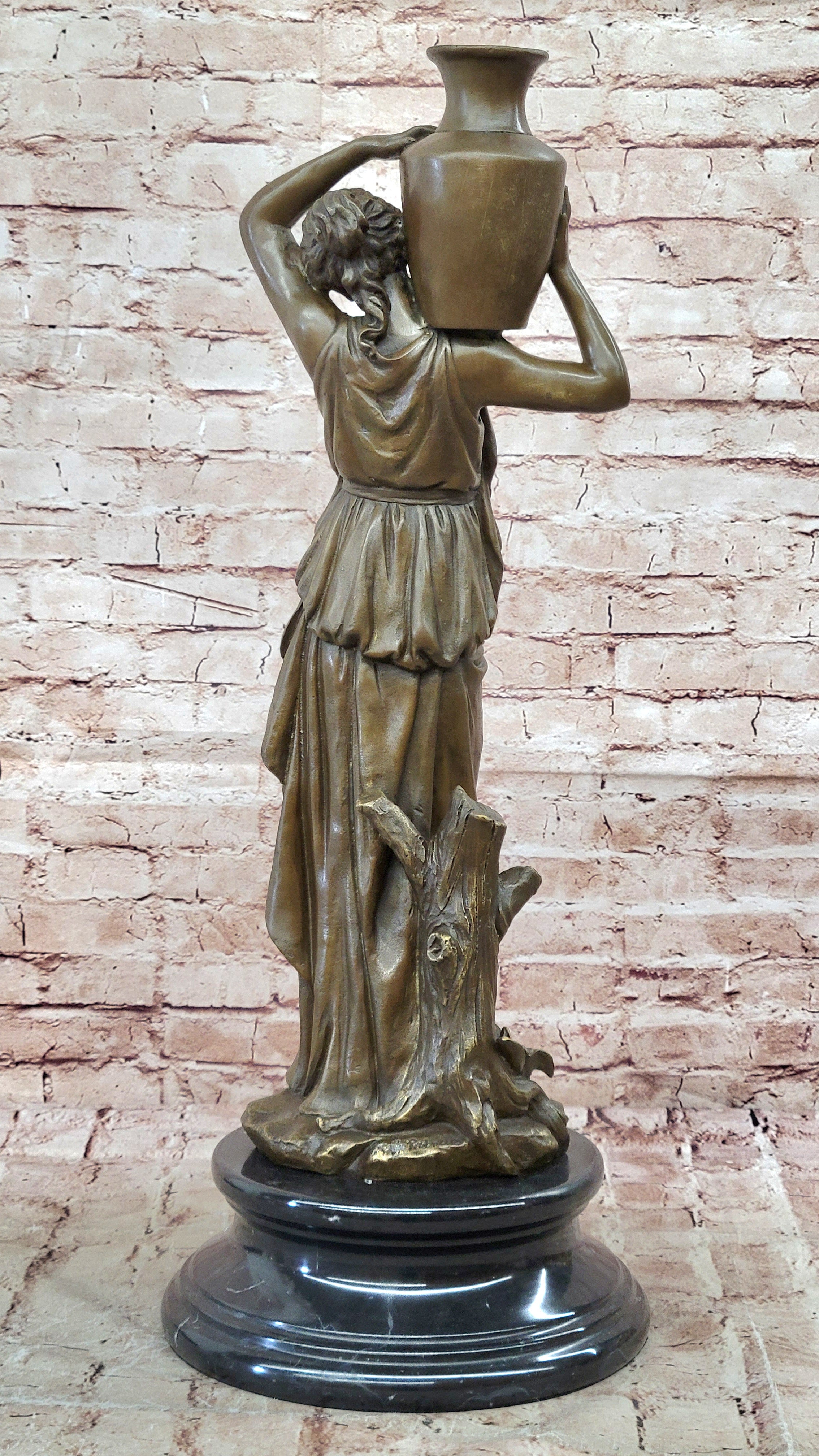 Mid Century French Bronze 28" Neoclassical sculpture of a maiden with Bucket Art