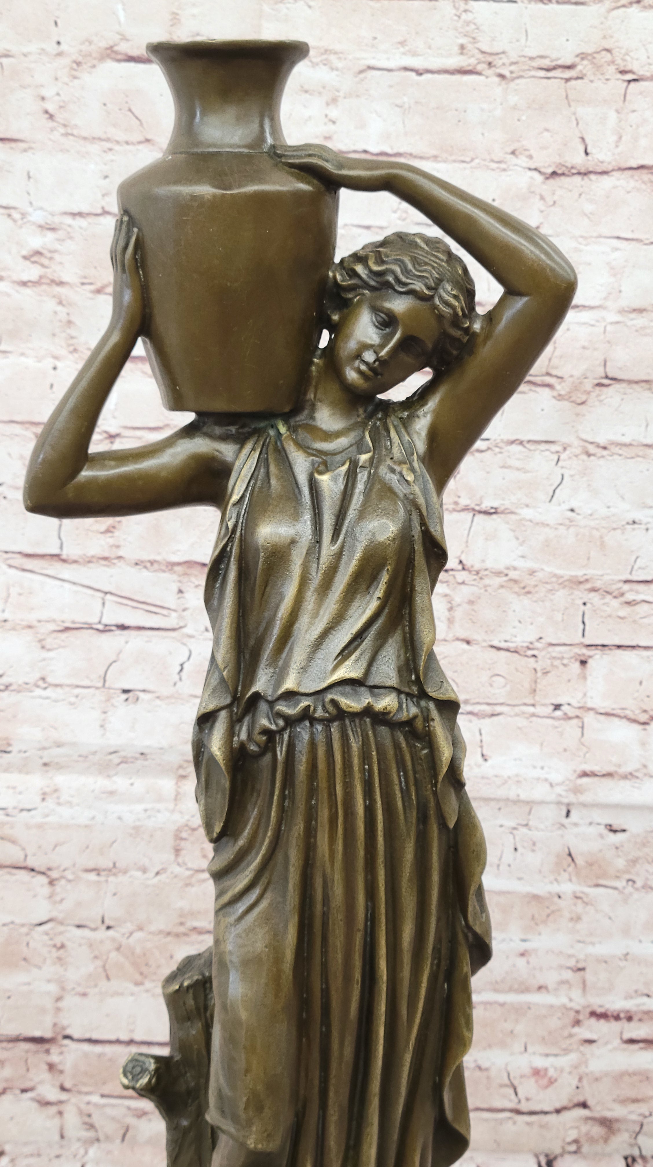 Mid Century French Bronze 28" Neoclassical sculpture of a maiden with Bucket Art