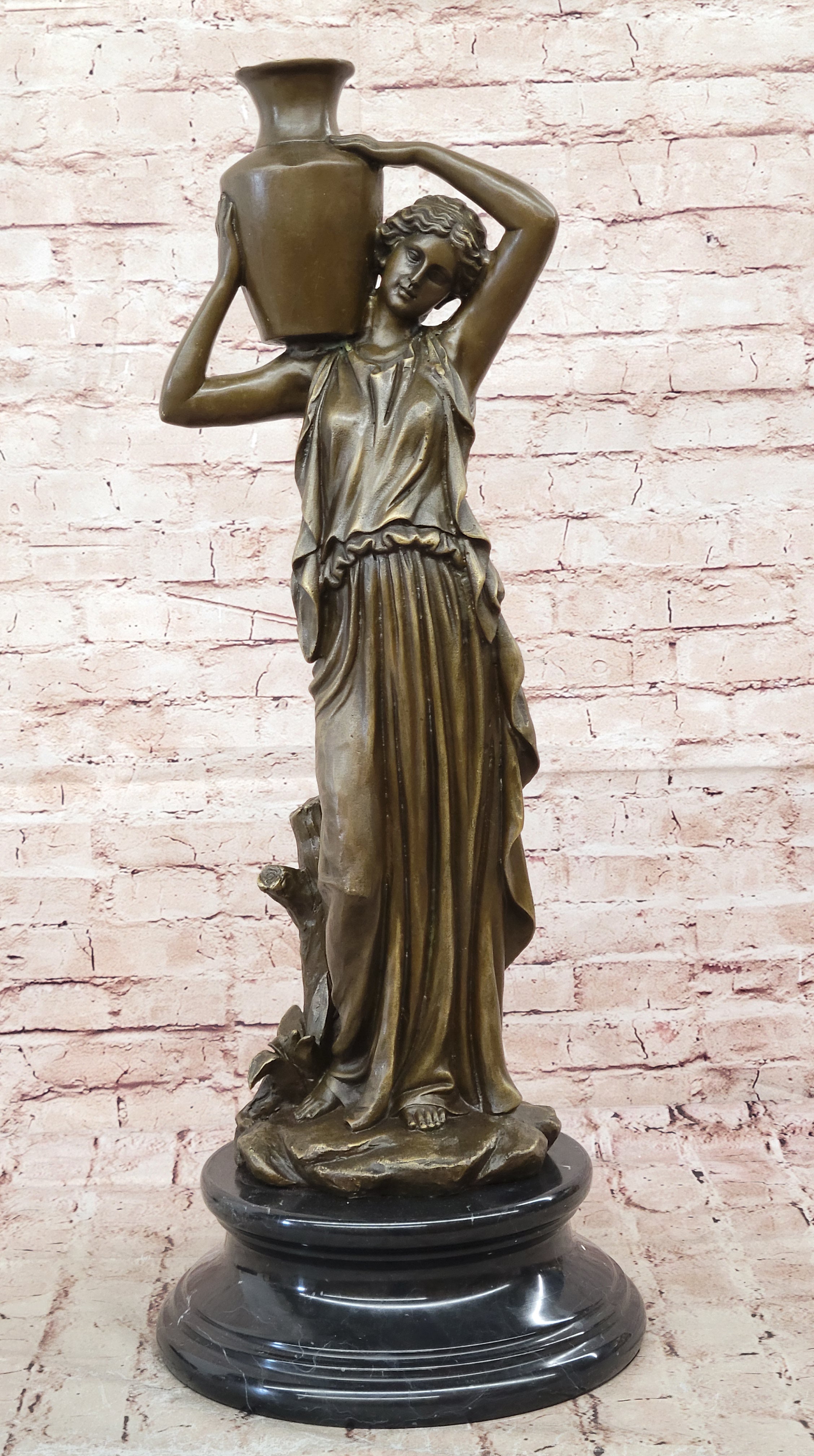 Mid Century French Bronze 28" Neoclassical sculpture of a maiden with Bucket Art