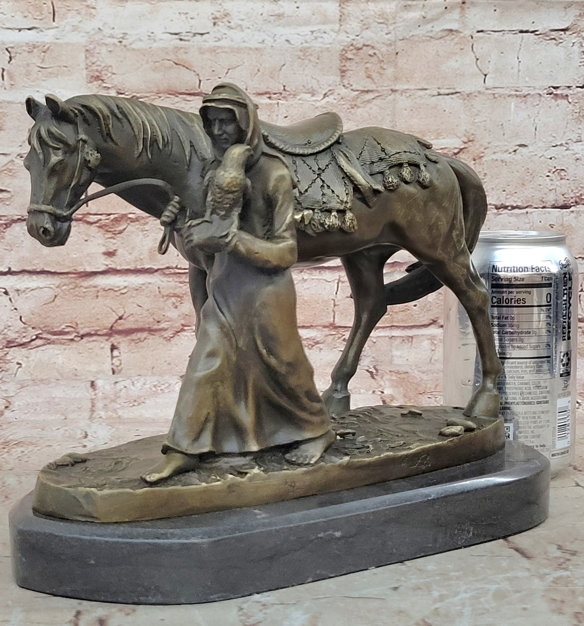 Arabian Charm: Aldo Vitaleh`s Handcrafted Bronze Statue - Arab Man with Falcon