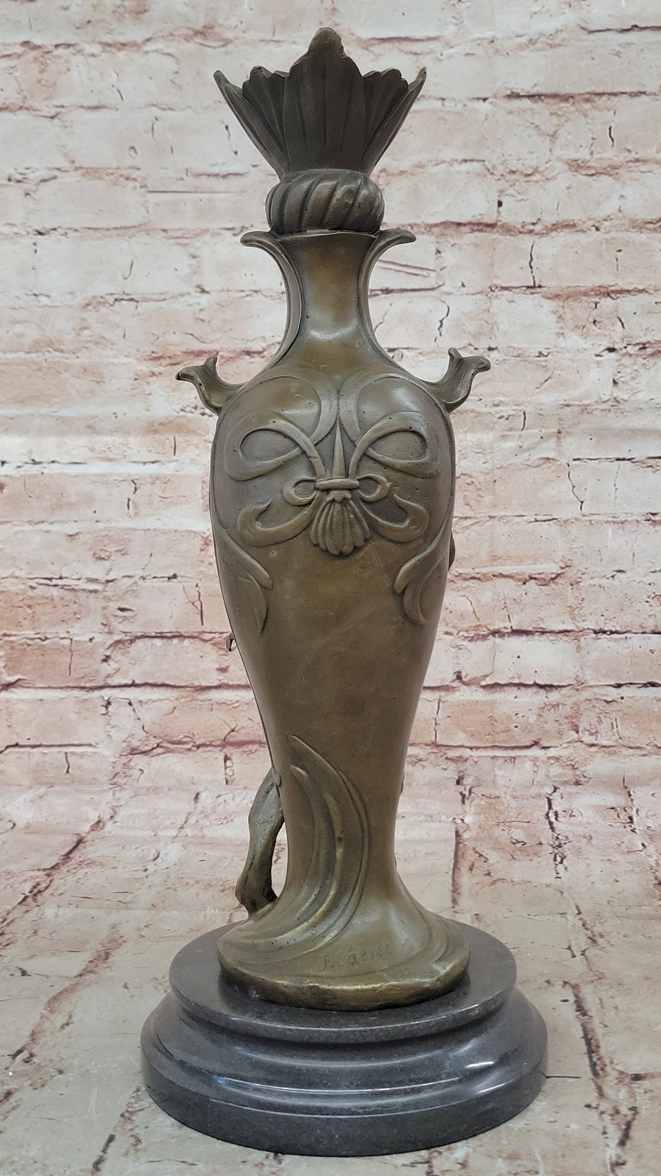 Vintage Art Nouveau Bronze Signed Cheret Nymph Goddess Statue Sculpture Gift