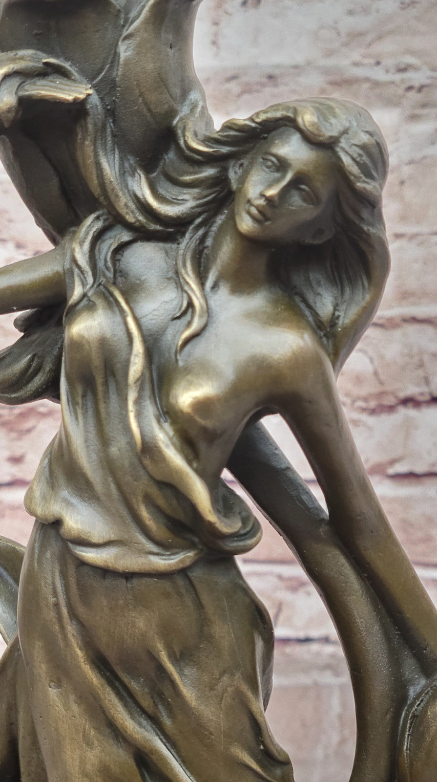 Beautiful Bronze Nymph with Lily Sculpture Hot Cast Female Figure Home Decor