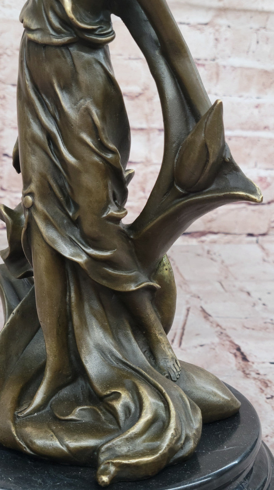 Beautiful Bronze Nymph with Lily Sculpture Hot Cast Female Figure Home Decor