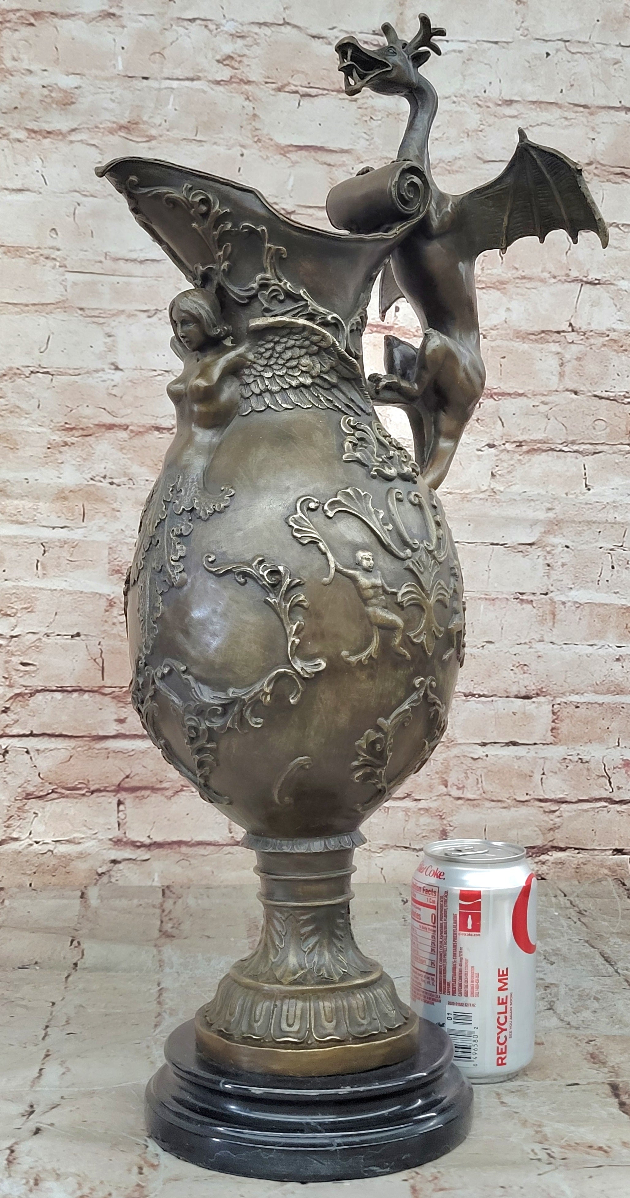 Asia Collectible Decorated Old Handwork Bronze Carved Dragon Vase Detailed Decor