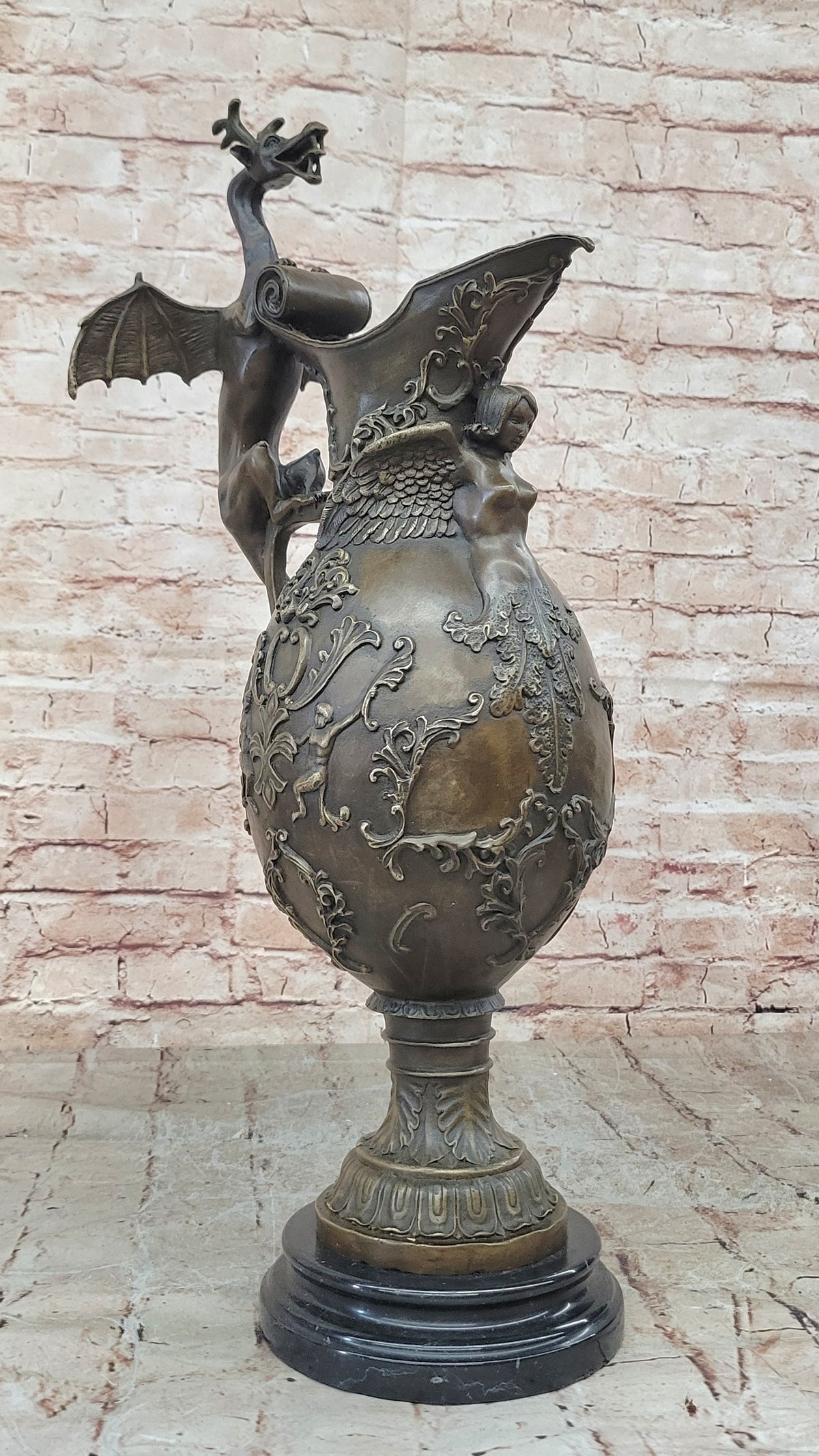 Asia Collectible Decorated Old Handwork Bronze Carved Dragon Vase Detailed Decor