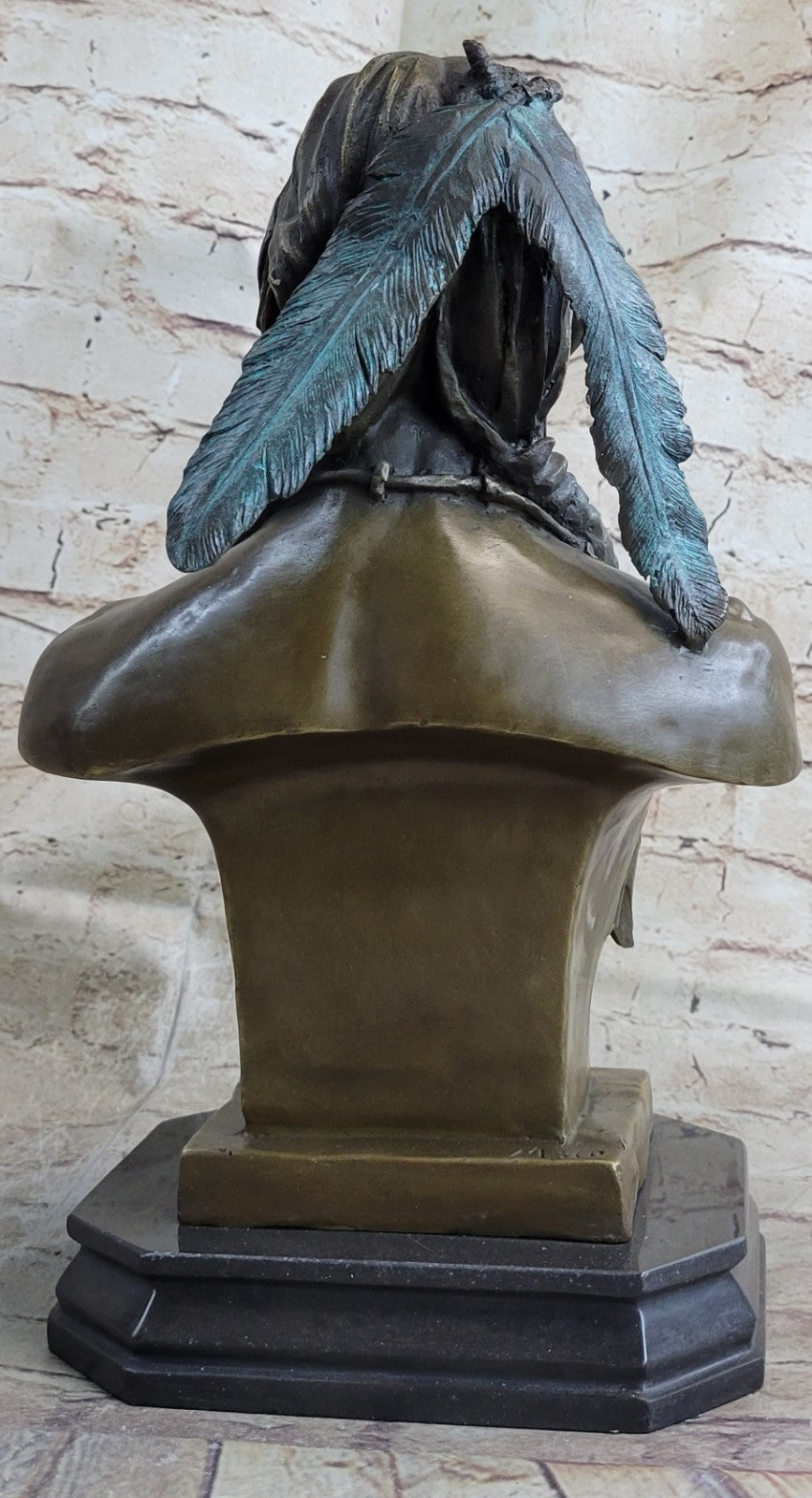 Original Real Bronze Native American Indian Cheif Bear Headdress Bust Sculpture