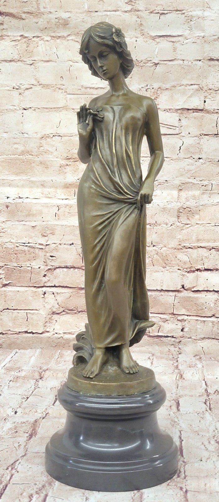 Handcrafted bronze sculpture SALE Art Moreau By Flower A Into Gazes Lady Young